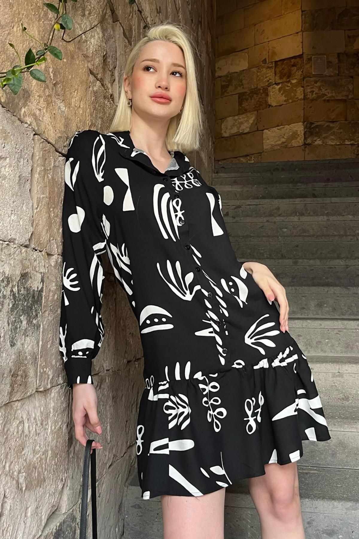 Madmext Beyaz Desenli Kısa Kadın Elbise MG2429