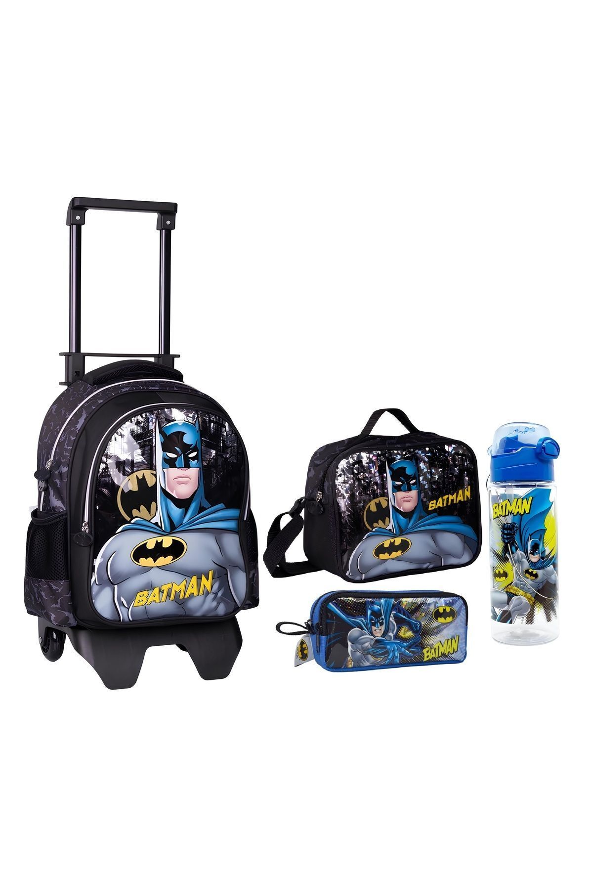 Batman Çekçekli Okul Çantası , Beslenme Çantası , Çift Gözlü Kalem Kutusu , Suluk&Matara Hediye