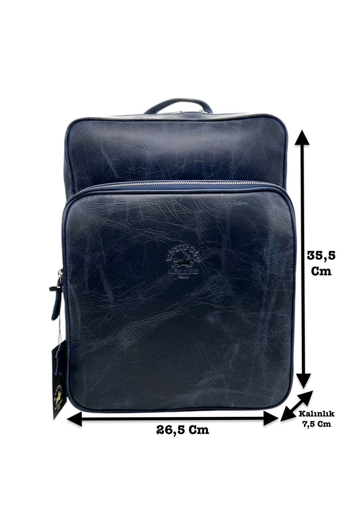 Westpolo Crazy Eskitme Hakiki Deri Unisex Sırt Çantası - Lacivert