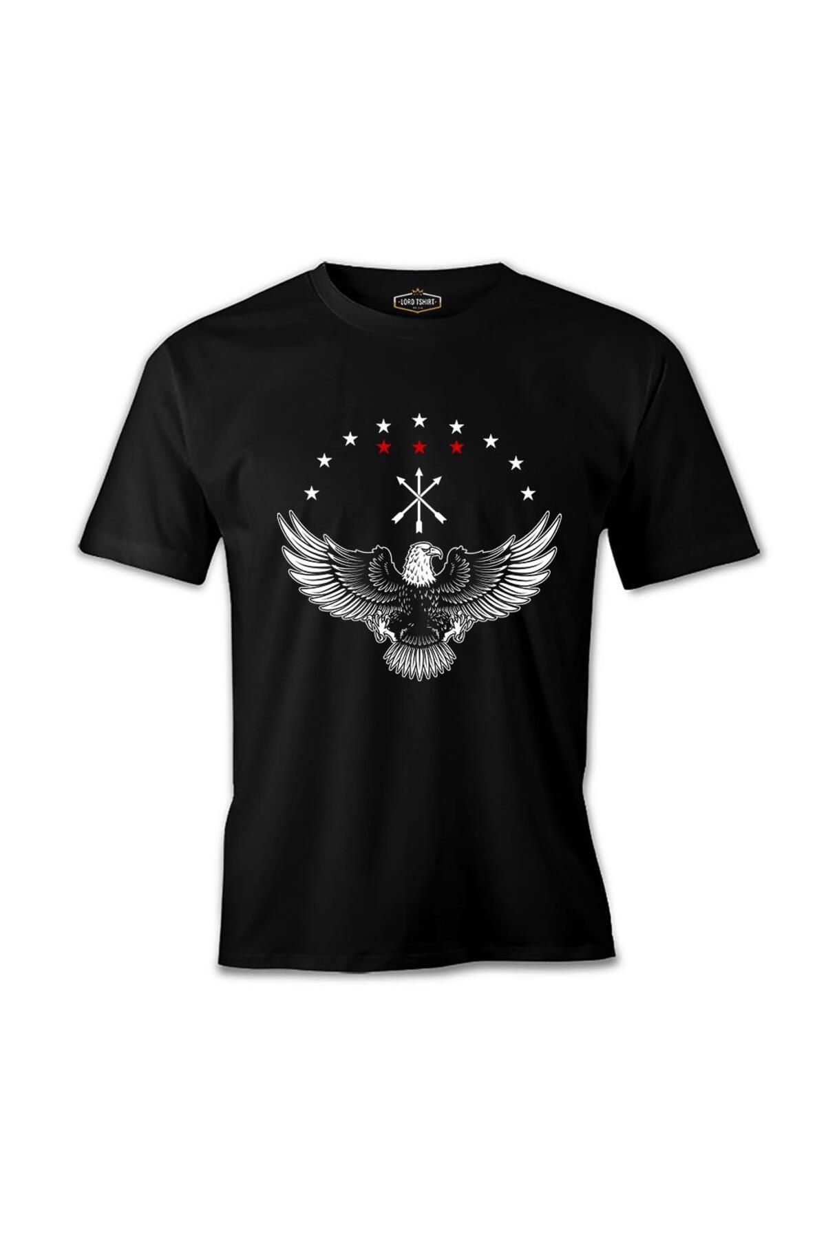 Lord T-Shirt Kafkas Adige Bayraklı Karta Siyah Erkek Tshirt