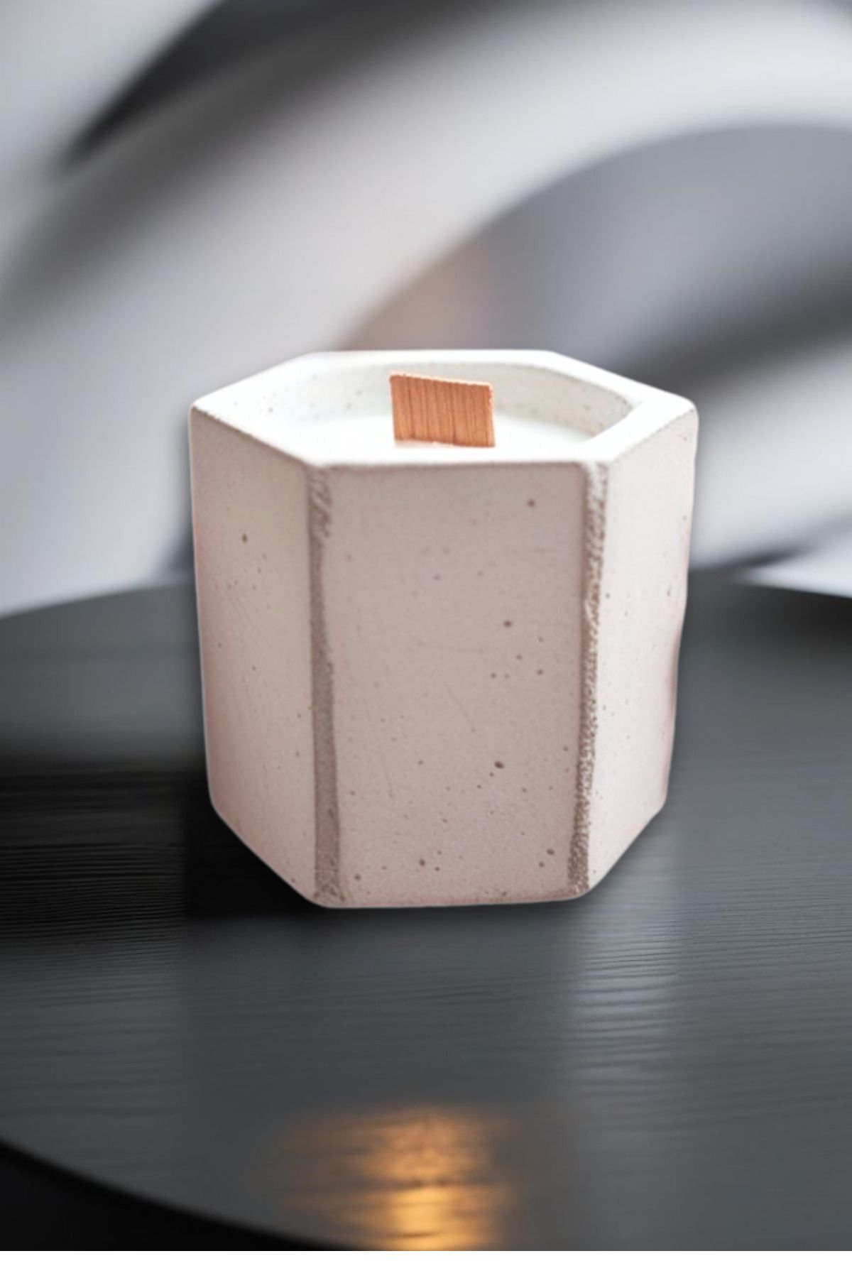 decoronay Minimalist Vanilya Kokulu Beton Mumluk & Ahşap Fitilli Soya Mum – Modern Dekoratif Ev Aksesuarı