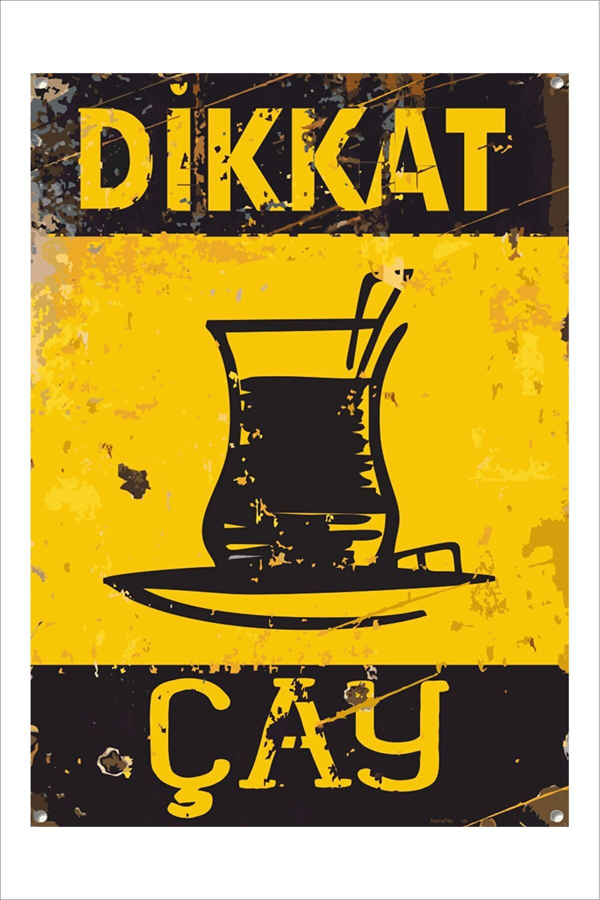 Yeni Yıldız Reklam RETRO DİKKAT ÇAY KOMİK ESPRİLİ DUVAR YAZILARI SÖZLERİ 20X30 VİNTAGE TABLO