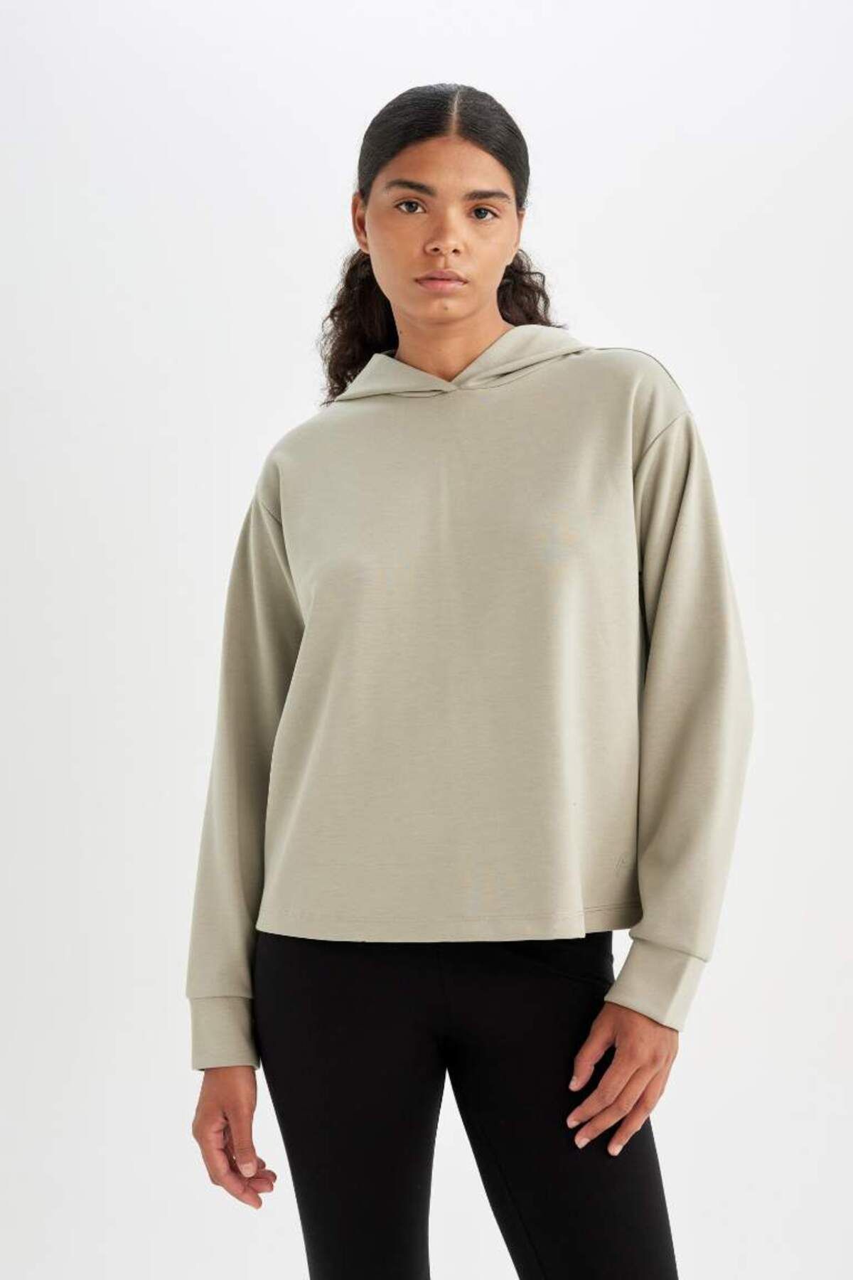 DeFacto Yeni Sezon DeFactoFit Standart Fit Kapüşonlu Skuba Dalgıç Kumaş Sporcu Basic Düz Sweatshirt