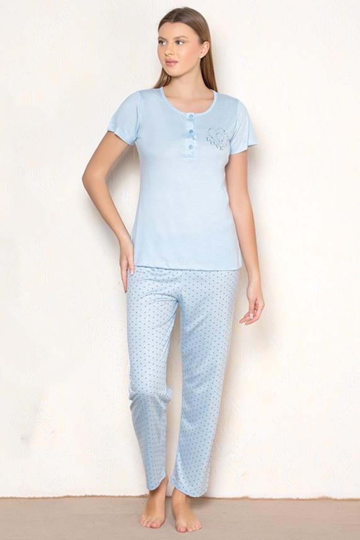 Alperi KISA KOL MEVSİMLİK PİJAMA TAKIMI VİSKON ALPERİ 780-22