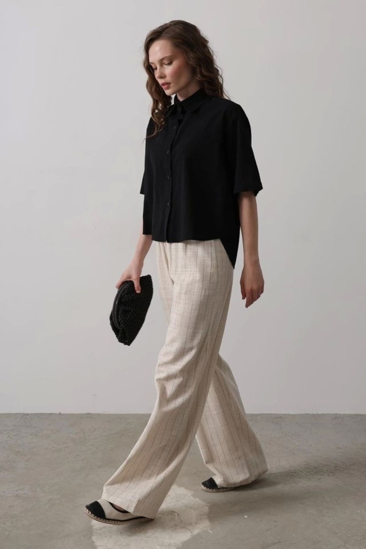 Butik Çizgi Detaylı Pantolon - Natür
