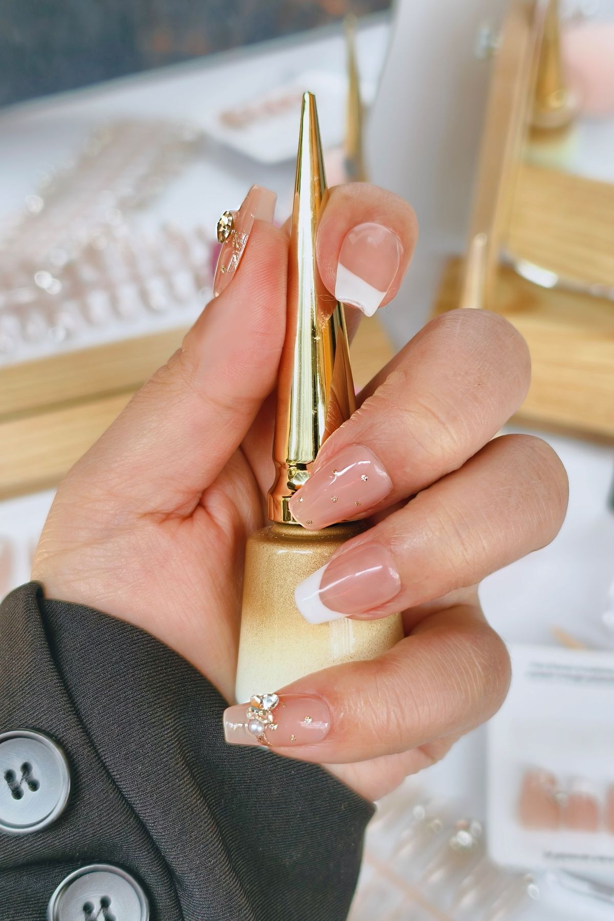 Easy Beauty Naturel French MEDIUM Beden Protez Tırnak 10 Adet El Yapımı Takma Tırnak Seti