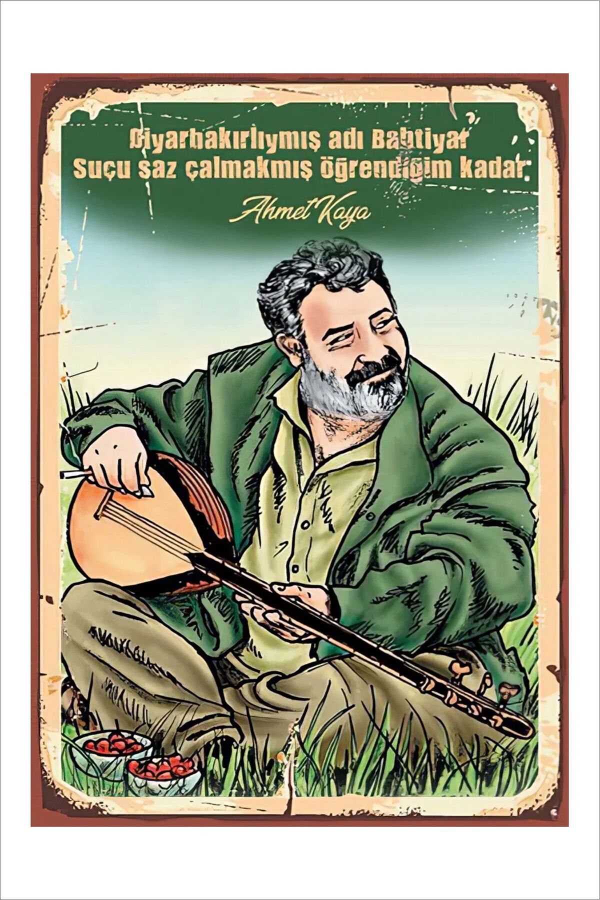 Yeni Yıldız Reklam RETRO AHMET KAYA DİYARBAKIRLIYMIŞ ADI BAHTİYAR ANLAMLI DUVAR YAZILARI SÖZLERİ 20X30 TABLO