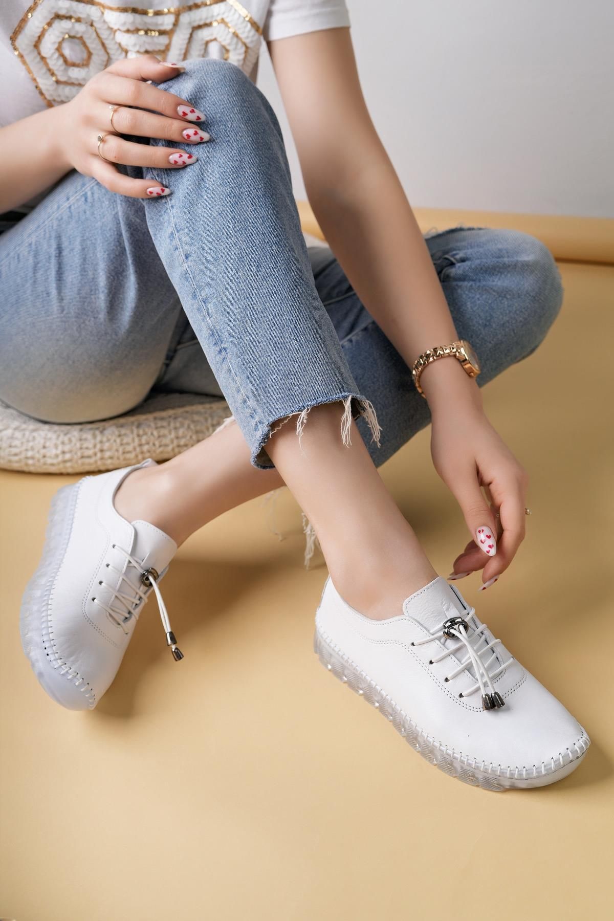 Nesil Shoes Beyaz Deri Şeffaf Taban Kadın Ayakkabı