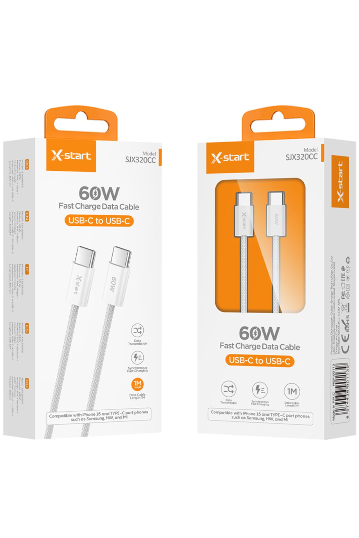 REDz Accessories-Cablu de la tip C la tip C, 1 m, pentru iPhone 15/16 și Android, X-Start SJX320CC, 60 W, alb 3