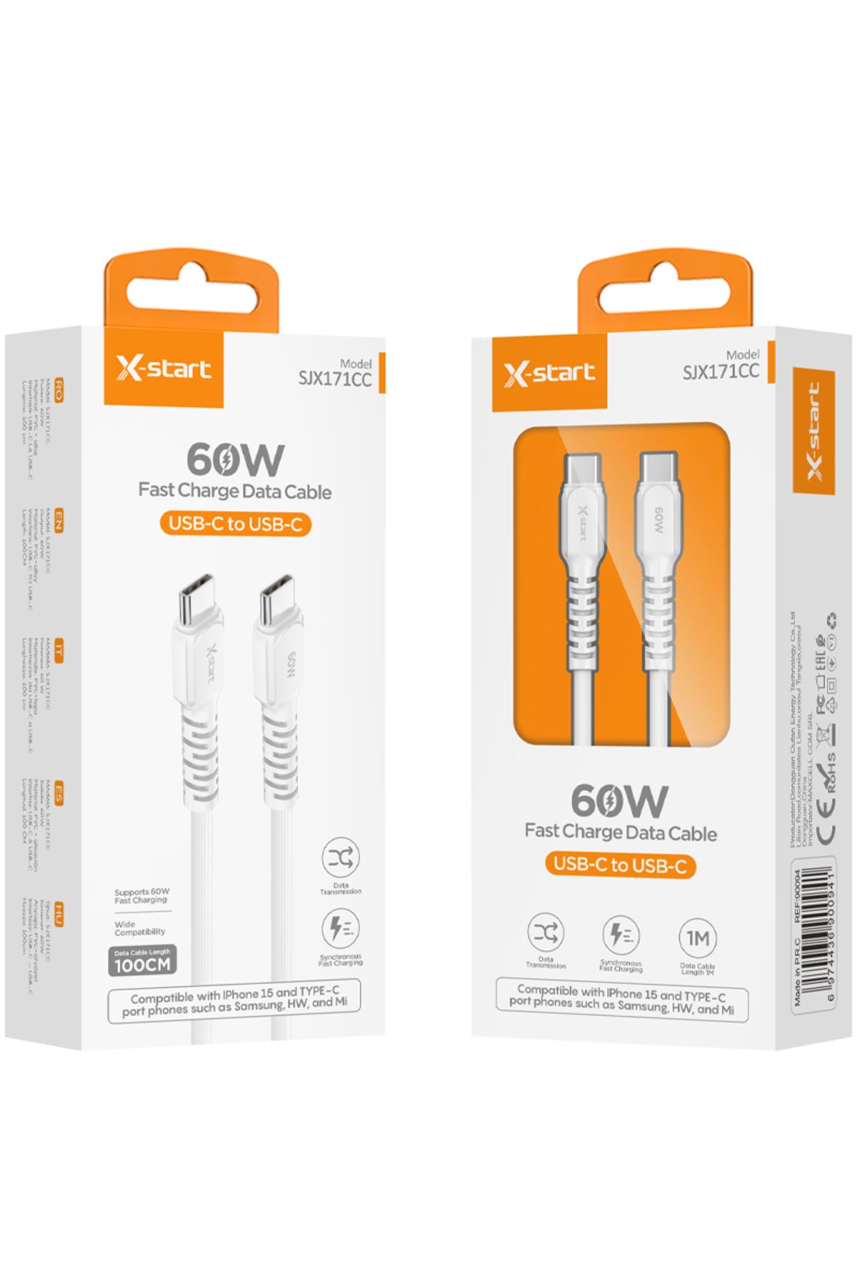 REDz Accessories-Cablu de la tip C la tip C, 1 m, pentru iPhone 15/16 și Android, X-Start SJX171CC, 60 W, alb 4