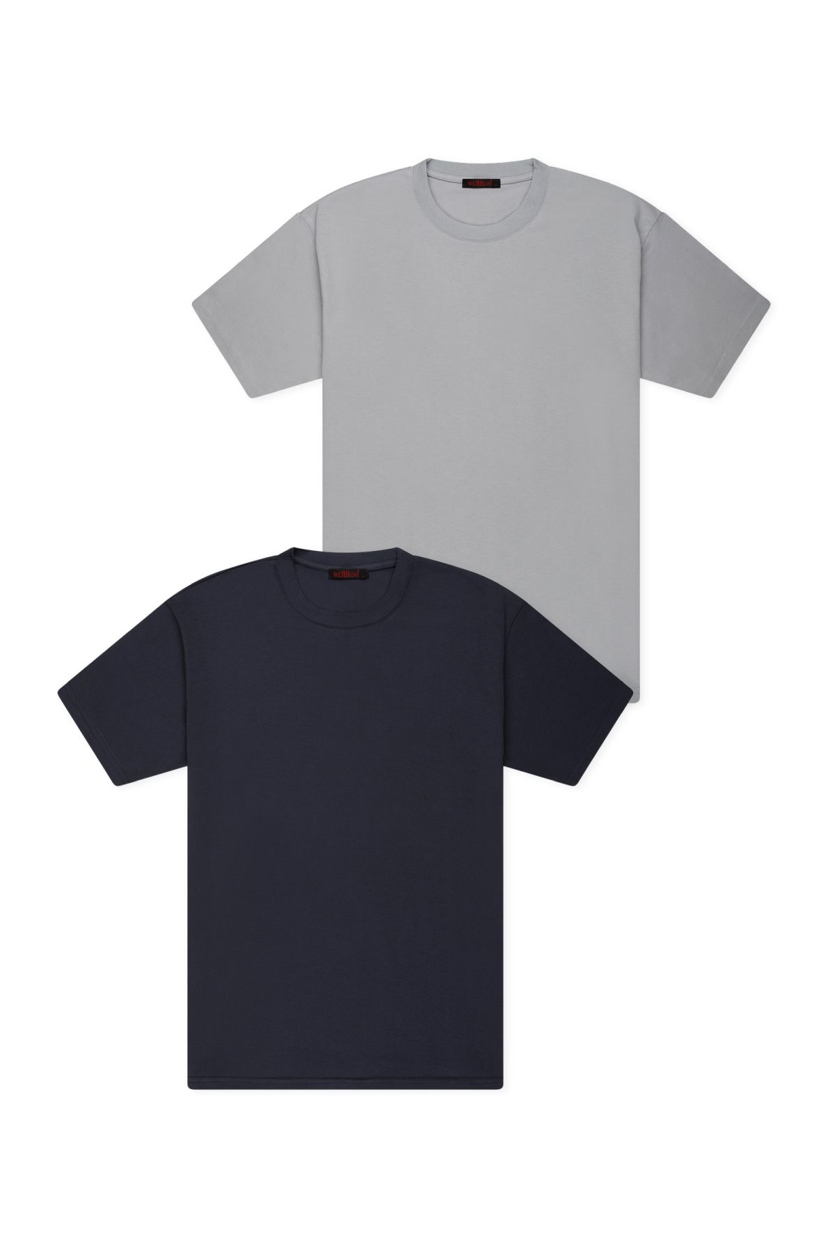 WERRONİ 2'li Slim Basic T-Shirt - Gri - Lacivert