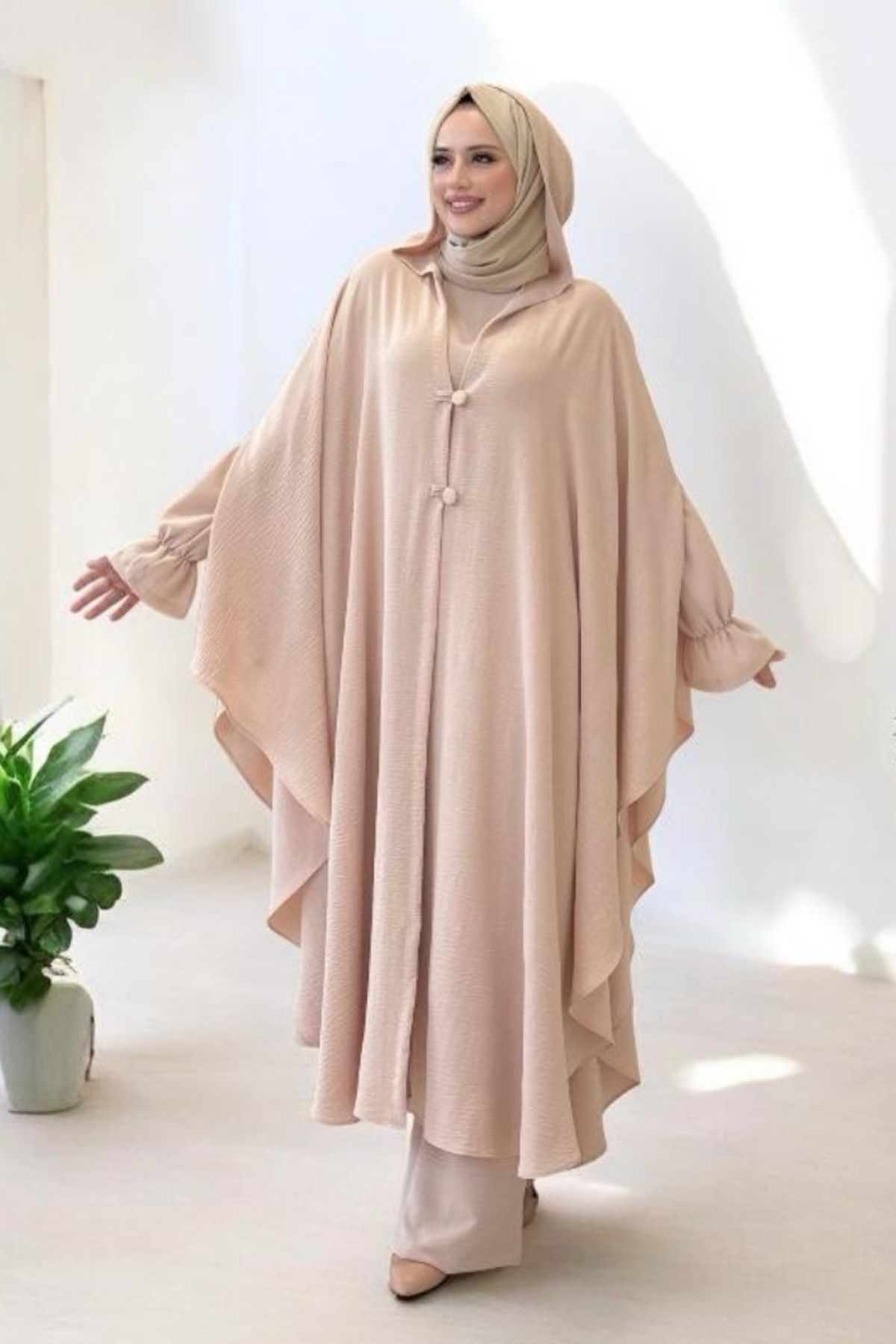 Bym Fashion Tunik, Pantolon ve Abaya Üçlü Takım 8663 Taş
