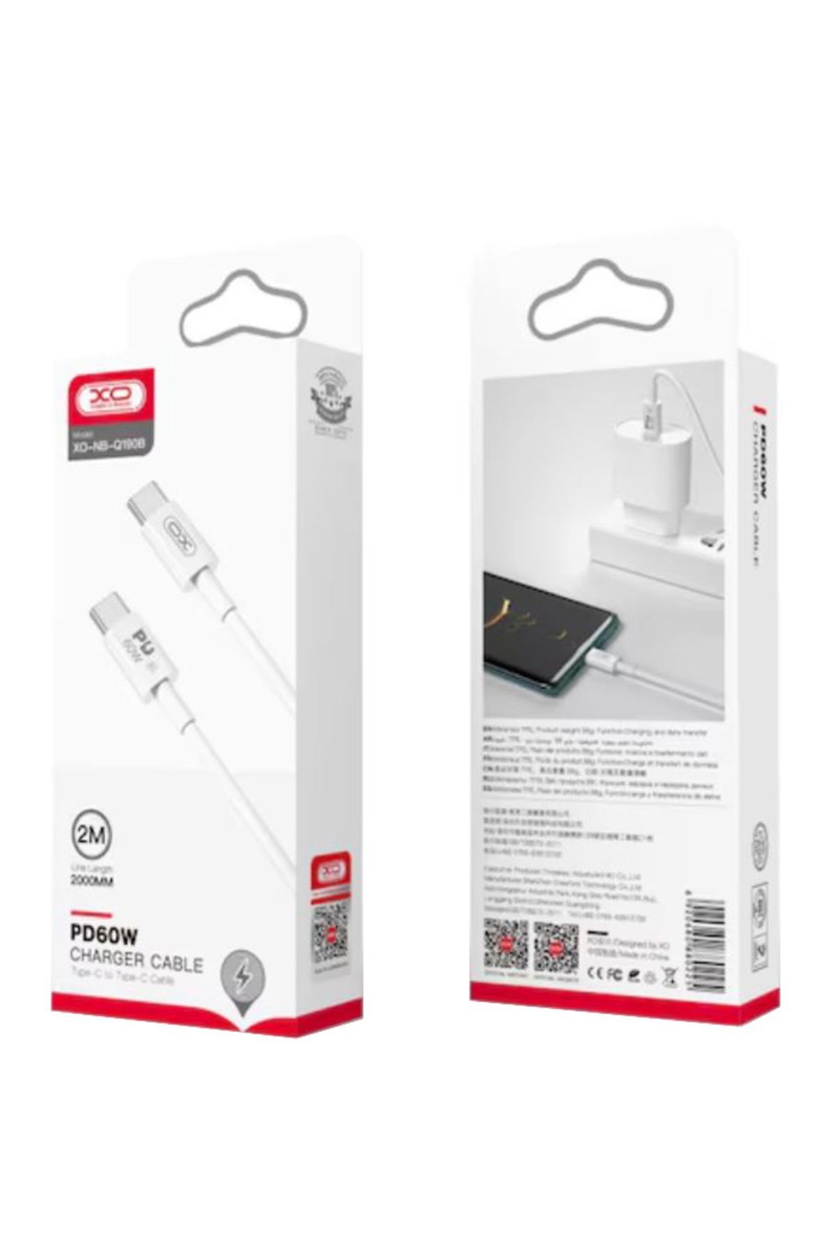 REDz Accessories-Cablu xo nb-q190b, tip-c la tip-c, 2 m, pentru iphone 15/16 și android, putere 60w, alb 3