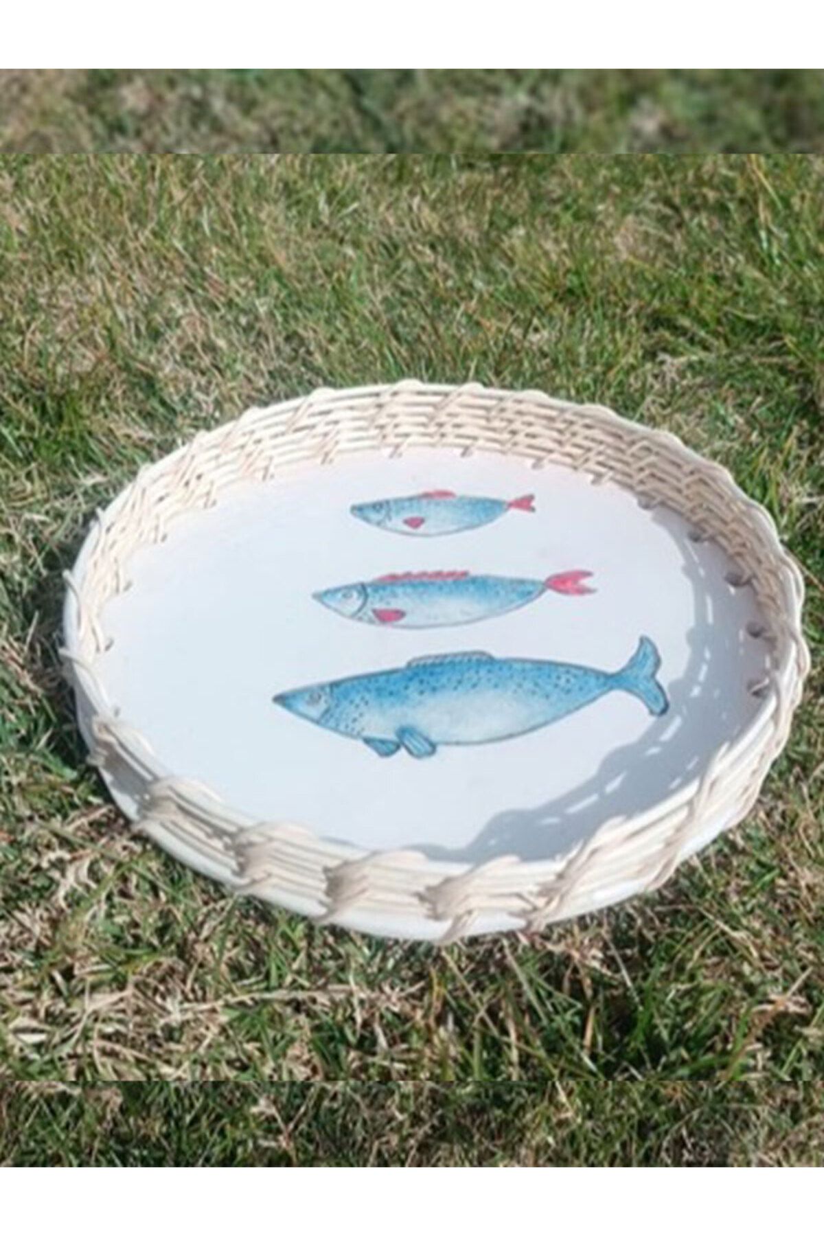 Defne Tezcan Zey Art Ceramic Design Deniz Esintisi El Yapımı Bambu Detaylı Seramik Tabak