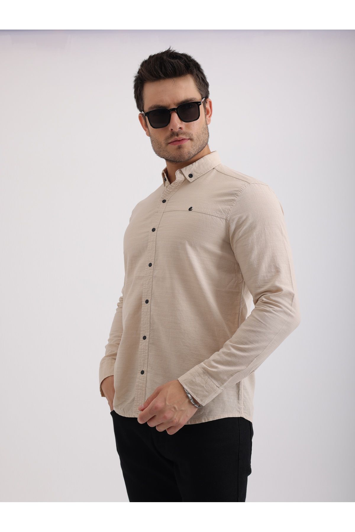 Sabe Erkek Slim Fit Mavi Şık ve Rahat Keten Gömlek