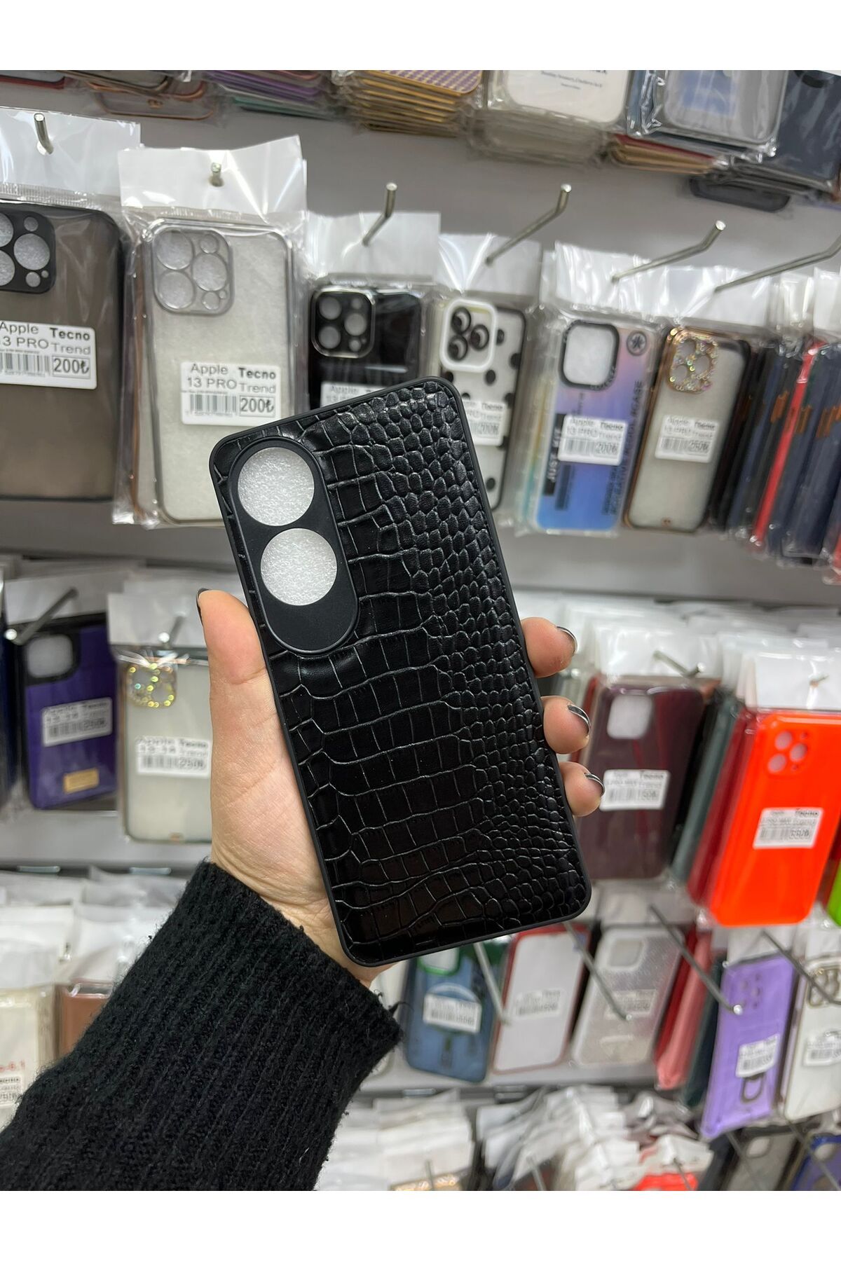 TECNOTREND OPPO A60 4G Dokulu Yüzey Çekmeye Dayanıklı Cep Telefon Kılıfı Pu Deri Kaplamalı Yumuşak