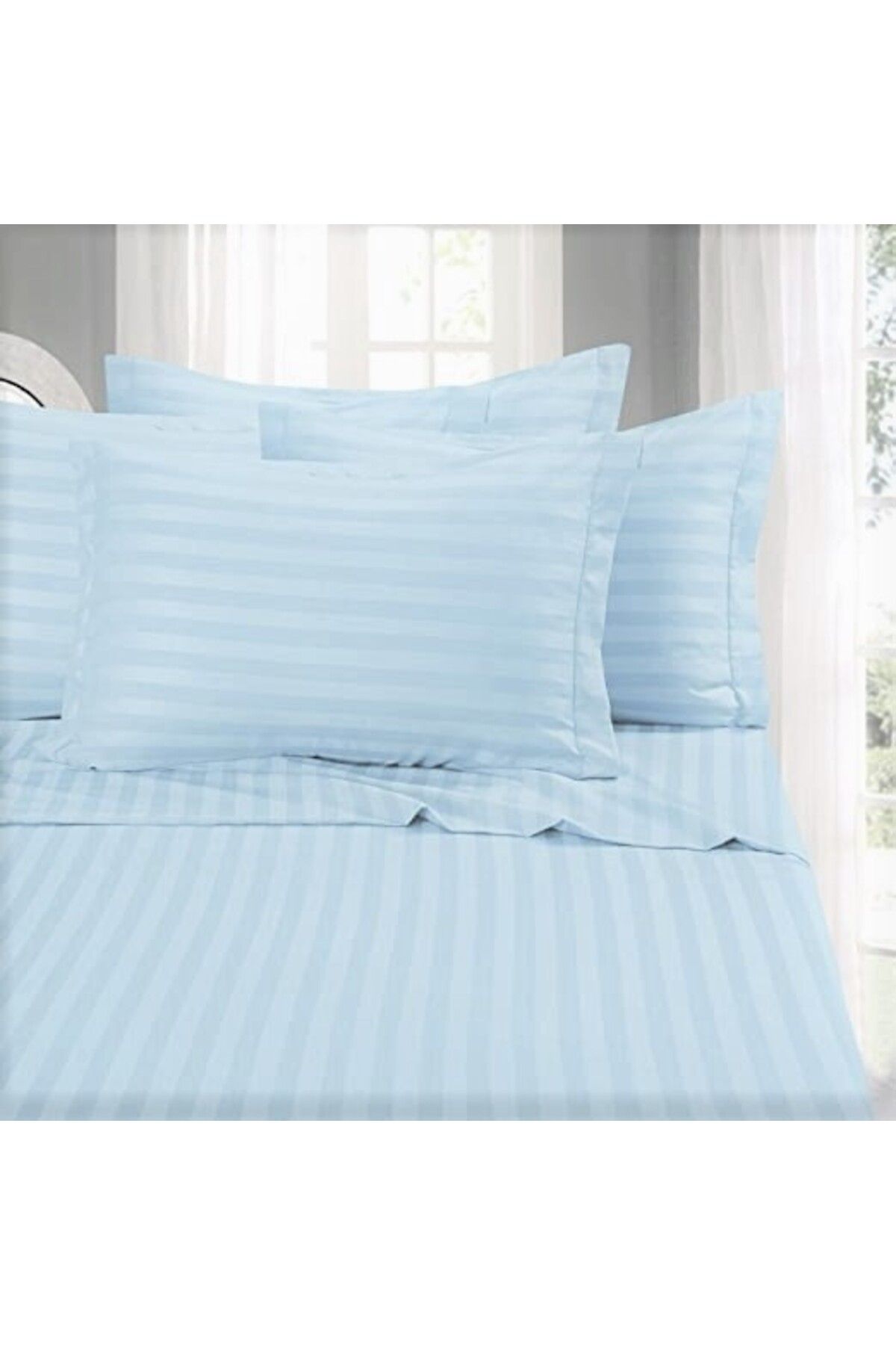 Kotonia Home Set De 2 Fețe De Pernă - Satin Damasc - 100% Bumbac, 40x40 Cm, Dimensiunea Dungilor 1 Cm, Albastru - One Size