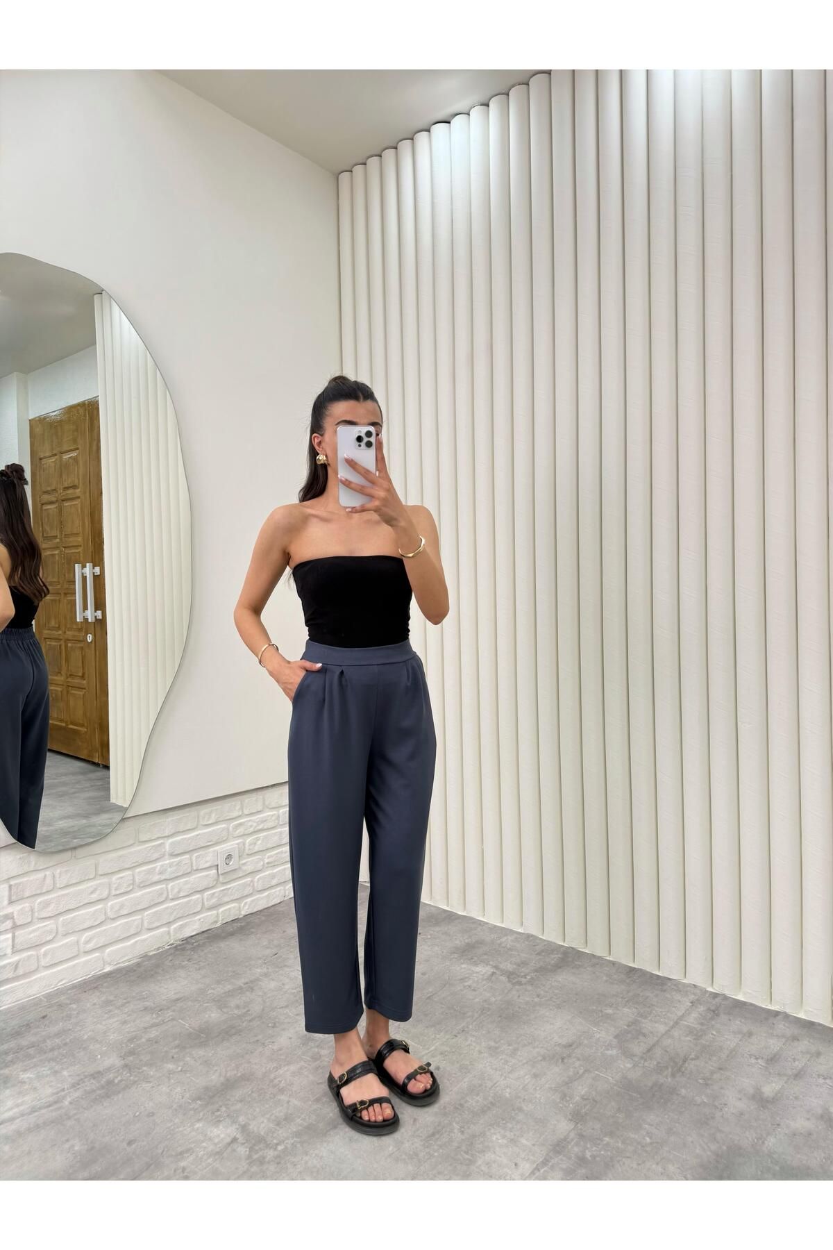 Gaus Antrasit Beli Lastikli Cepli Harem Pantolon Gaus00308