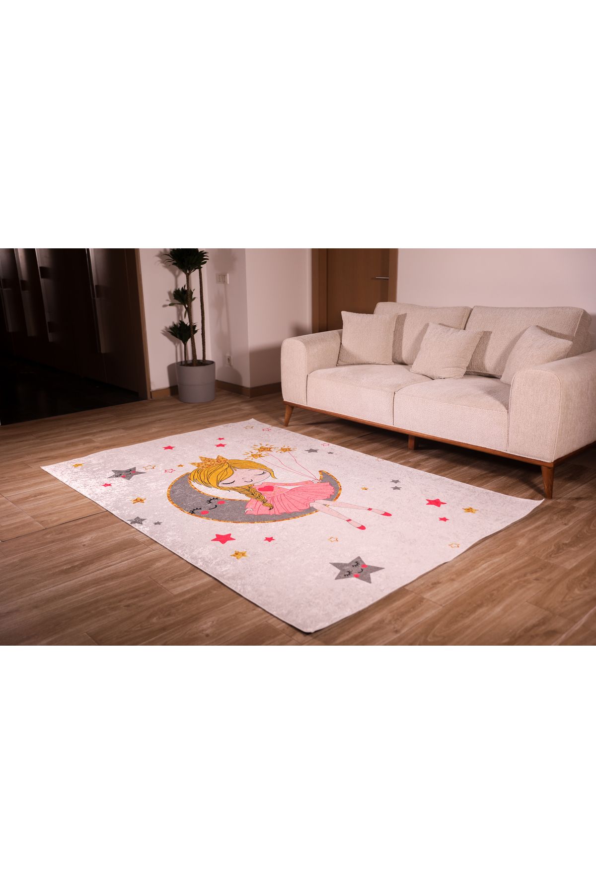 Siela Halı Yıkanabilir Kaymaz Taban Çocuk Halısı - Pembe Peri