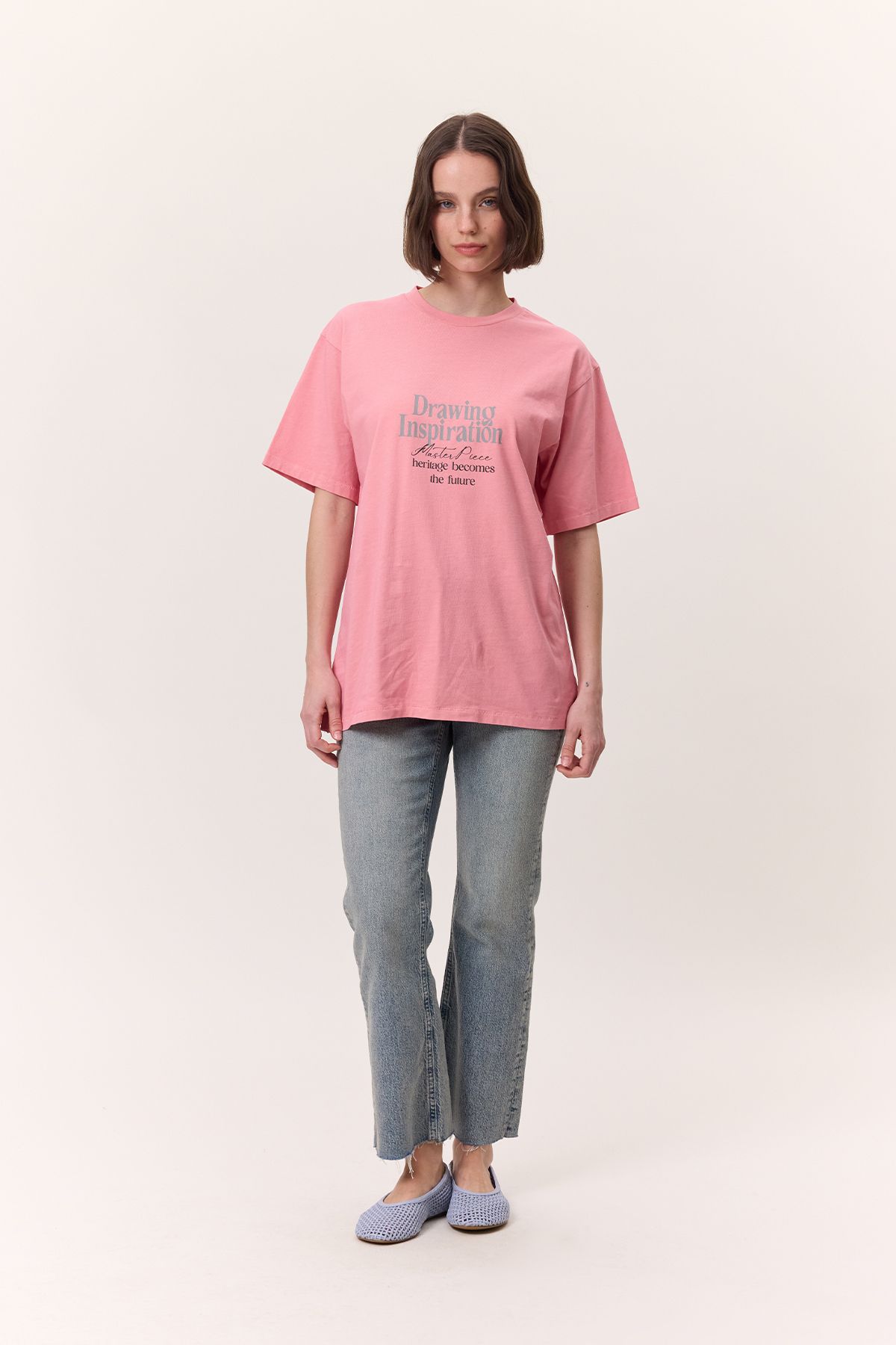 Manuka YIKAMA EFEKTLİ KISA KOLLU TSHIRT PEMBE
