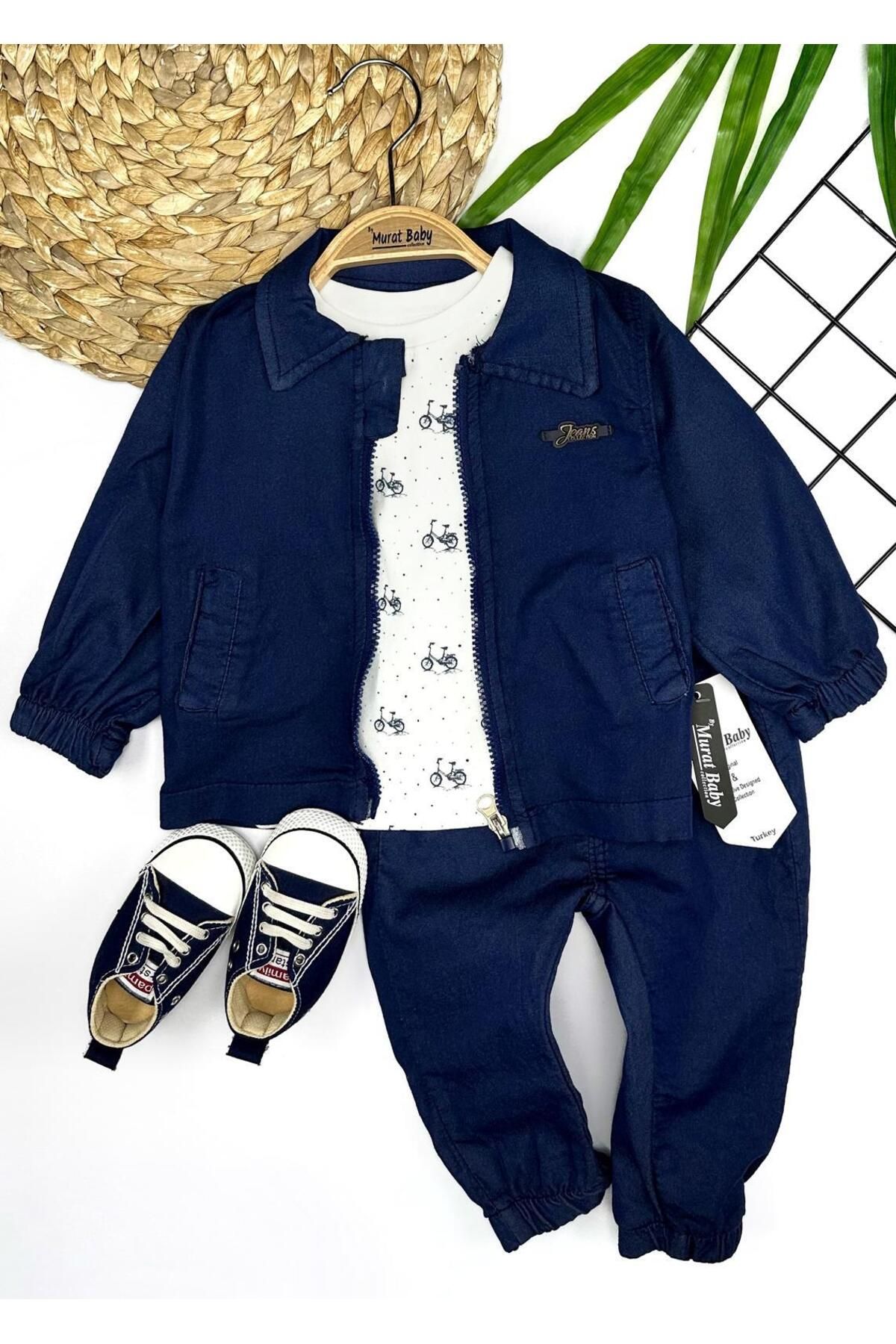 Murat Baby Erkek Bebek Kot Denim Fermuarlı Badili Alt Üst Takım