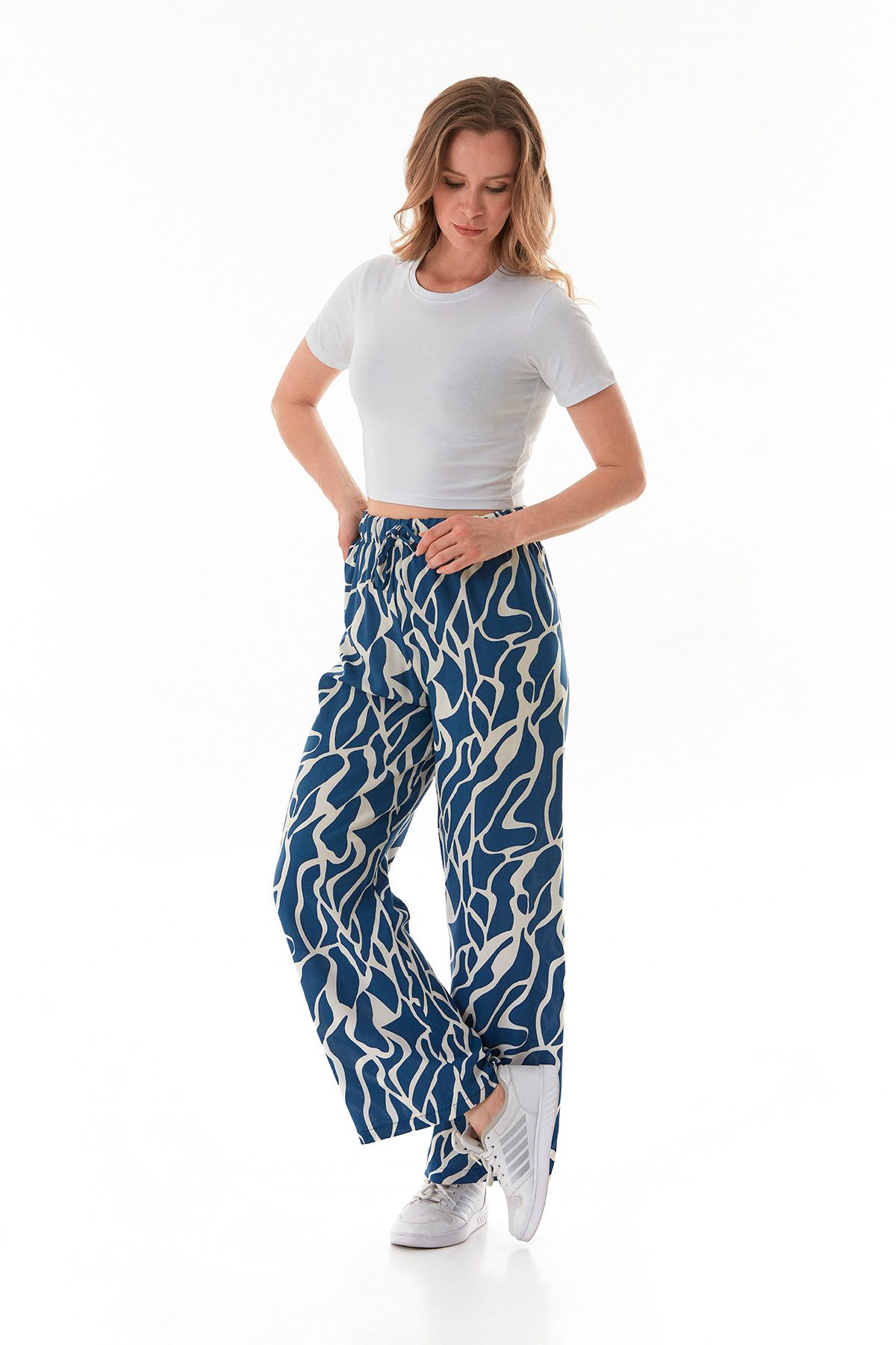 Fulla Moda-Patterned Palazzo Trousers with Elastic Waist 5