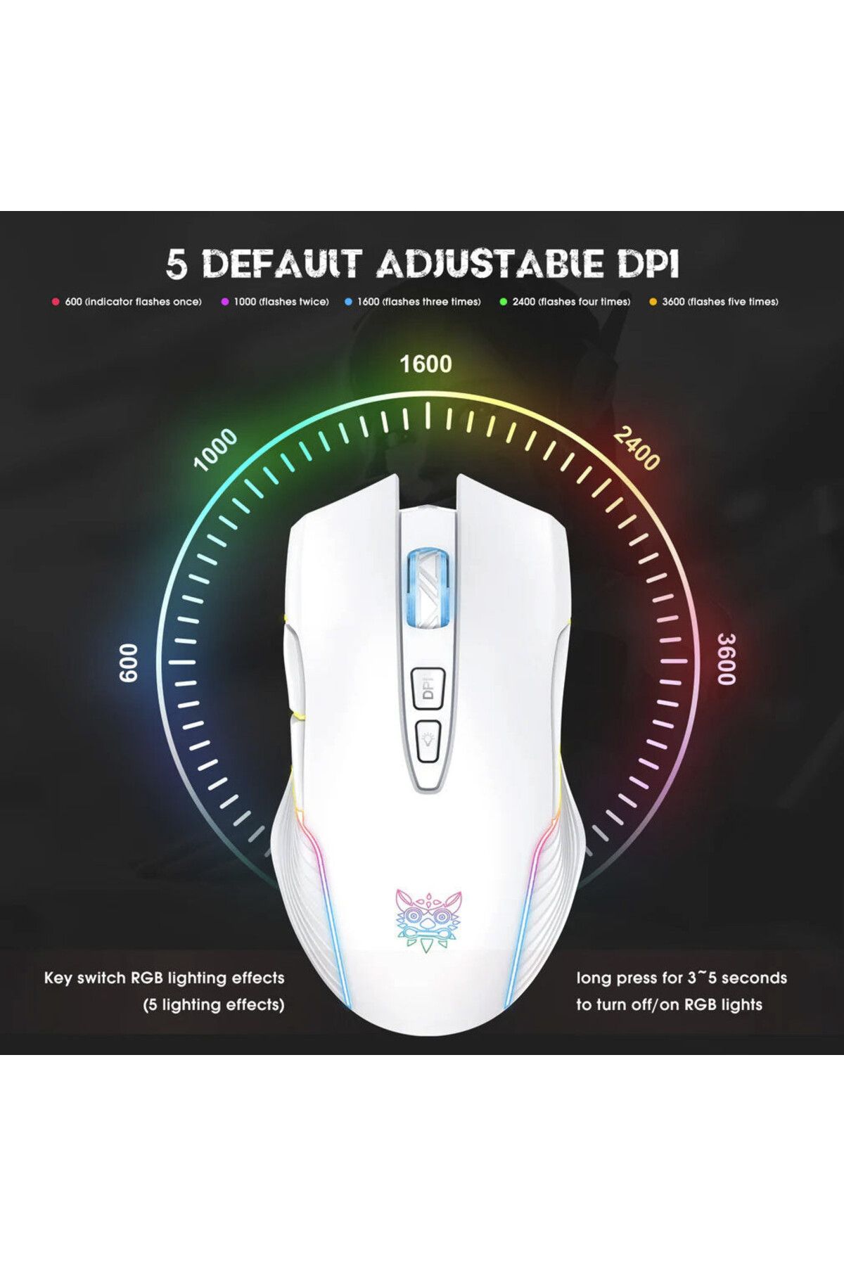 Onikuma-CW905 Mouse Gaming Wireless, 3600DPI, RGB 2