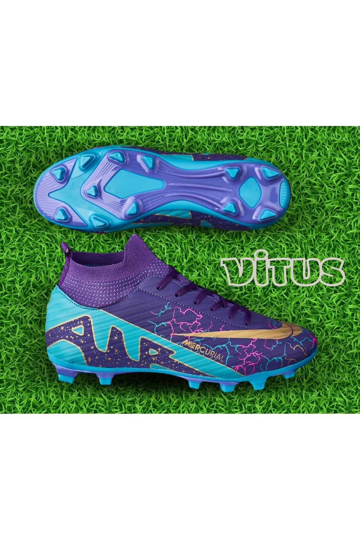 VİTUS Bilekli Çoraplı Krampon Çim Ve Halısaha Yetişkin Çocuk Unisex Futbol Ayakkabısı