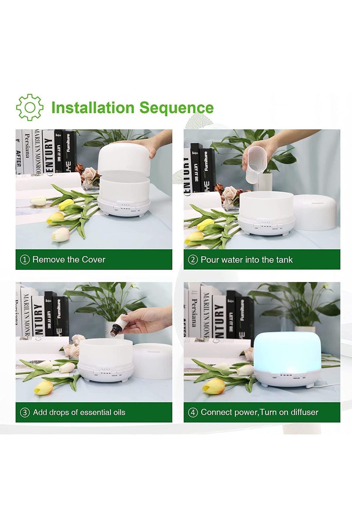 fulina-500ml large capacity air humidifier,two atomization modes,7-color light,with remote control,green 7