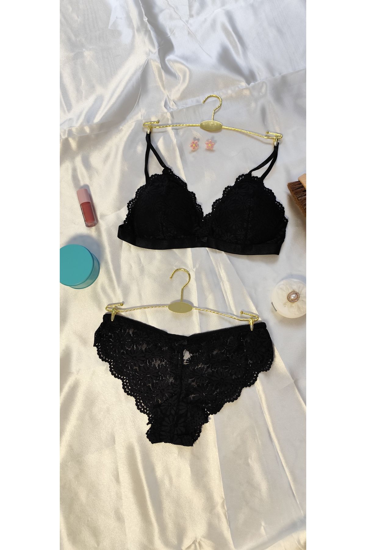 ARONA Şık Çiçek Desenli Dantel Bralet Takım Sütyen Külot Takım Büstiyer