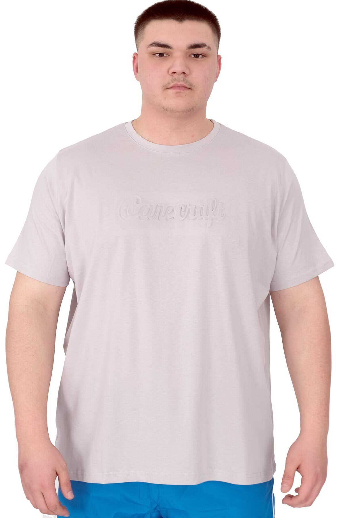 ModeXL Mode XL Büyük Beden Erkek T-Shirt Bisiklet Yaka Craft U25016 Gri