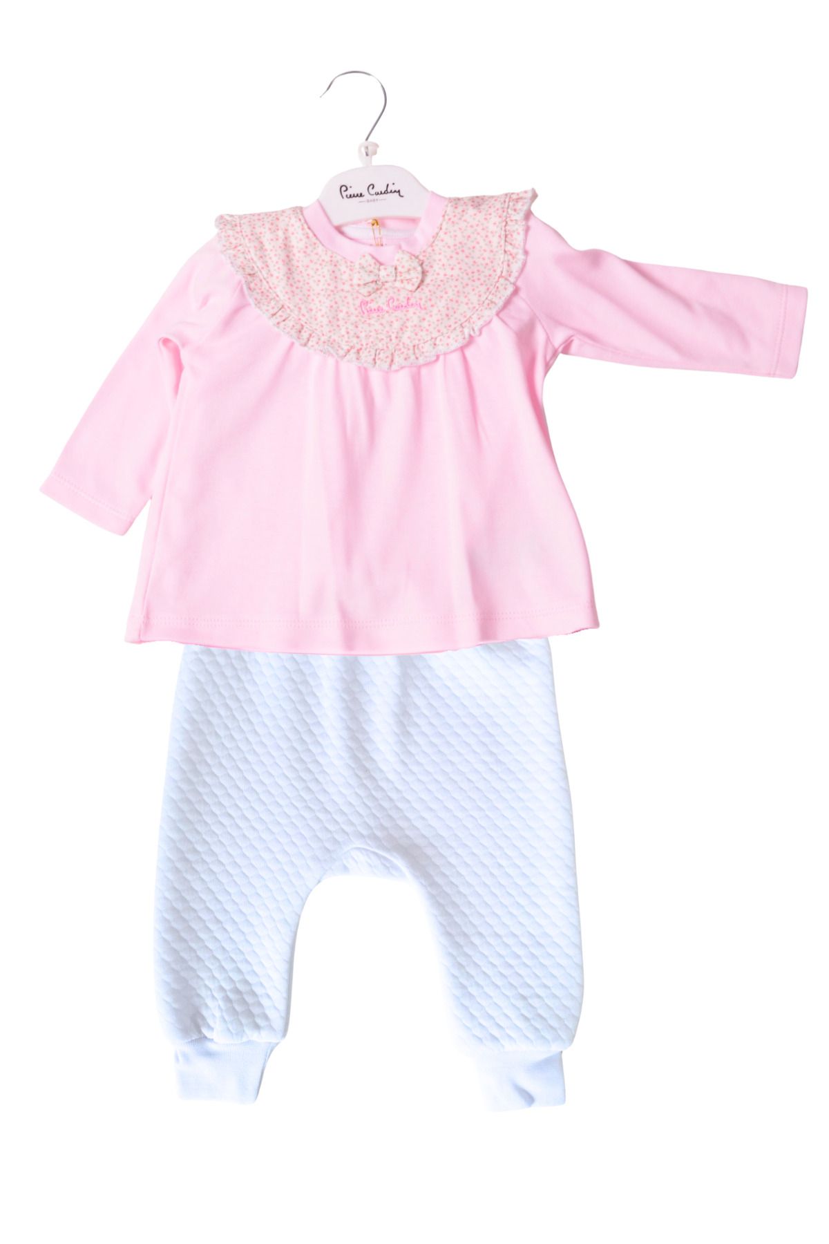 Pierre Cardin Deseni Papyonlu Alt Üst Çocuk Bebek Takımı Pembe Beyaz Renk İkili Takım 302926