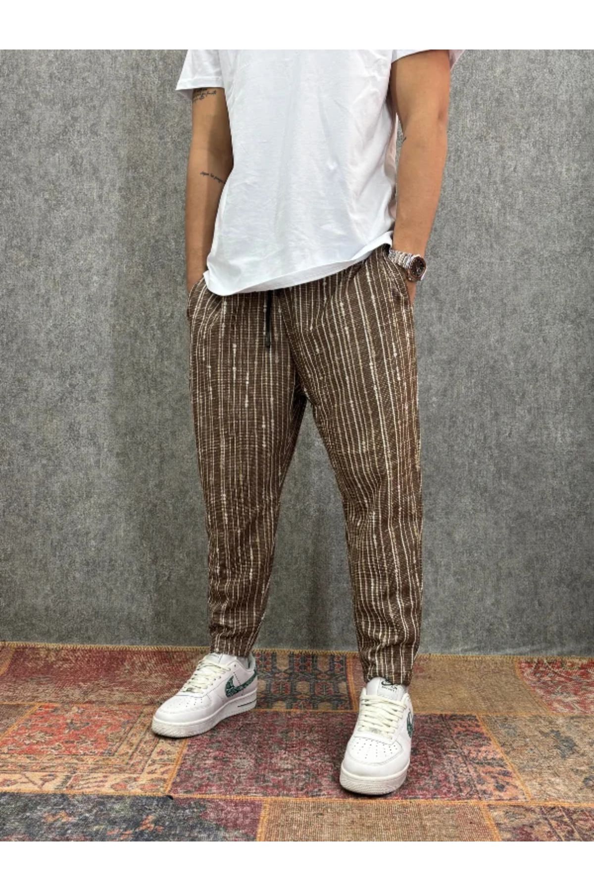 FıttingRoom Beli Lastikli Desenli Baggy Pantolon