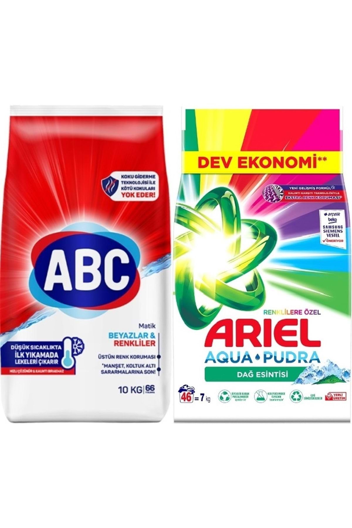 ABC Matik Toz Çamaşır Deterjanı 10kg Klasik Beyazlar & Renkliler (66 YIKAMA) 7kg Renklilere Özel