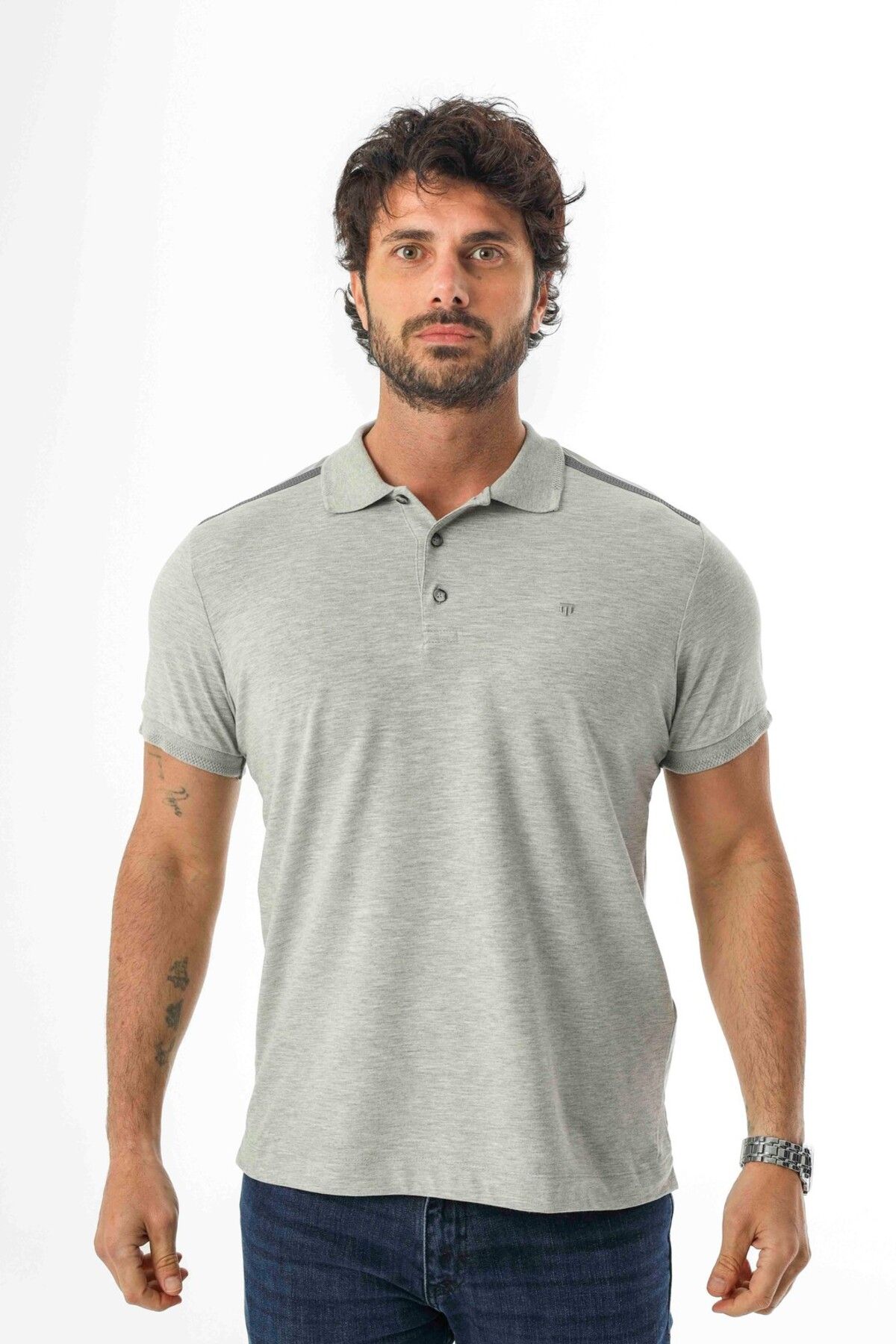 Tony Montana-Large Size Polo Collar Shoulder Detail T-Shirt-Pl-3456 3