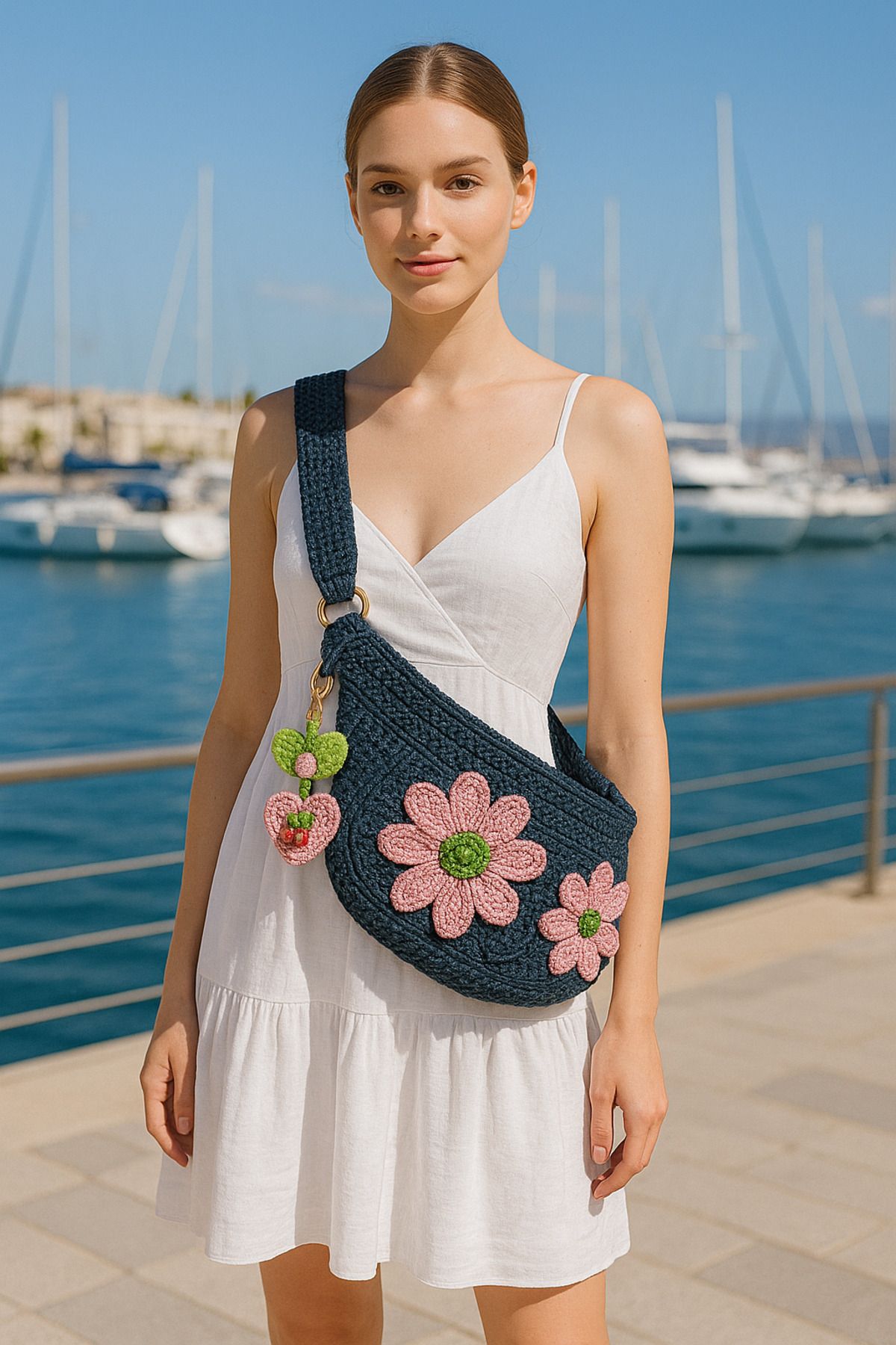 drt tasarım El Örgüsü Tığ İşi Cross Body Astarlı Fermuarlı Soft Makrome Çanta