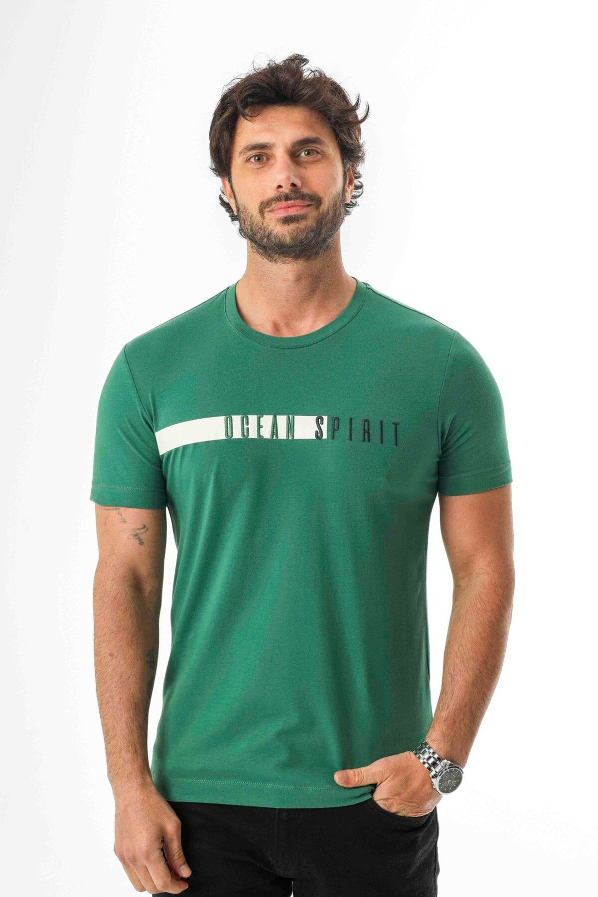 Tony Montana Büyük Beden Bisiklet Yaka Regular Fit Baskılı ve Nakışlı T-Shirt-MSL-2189