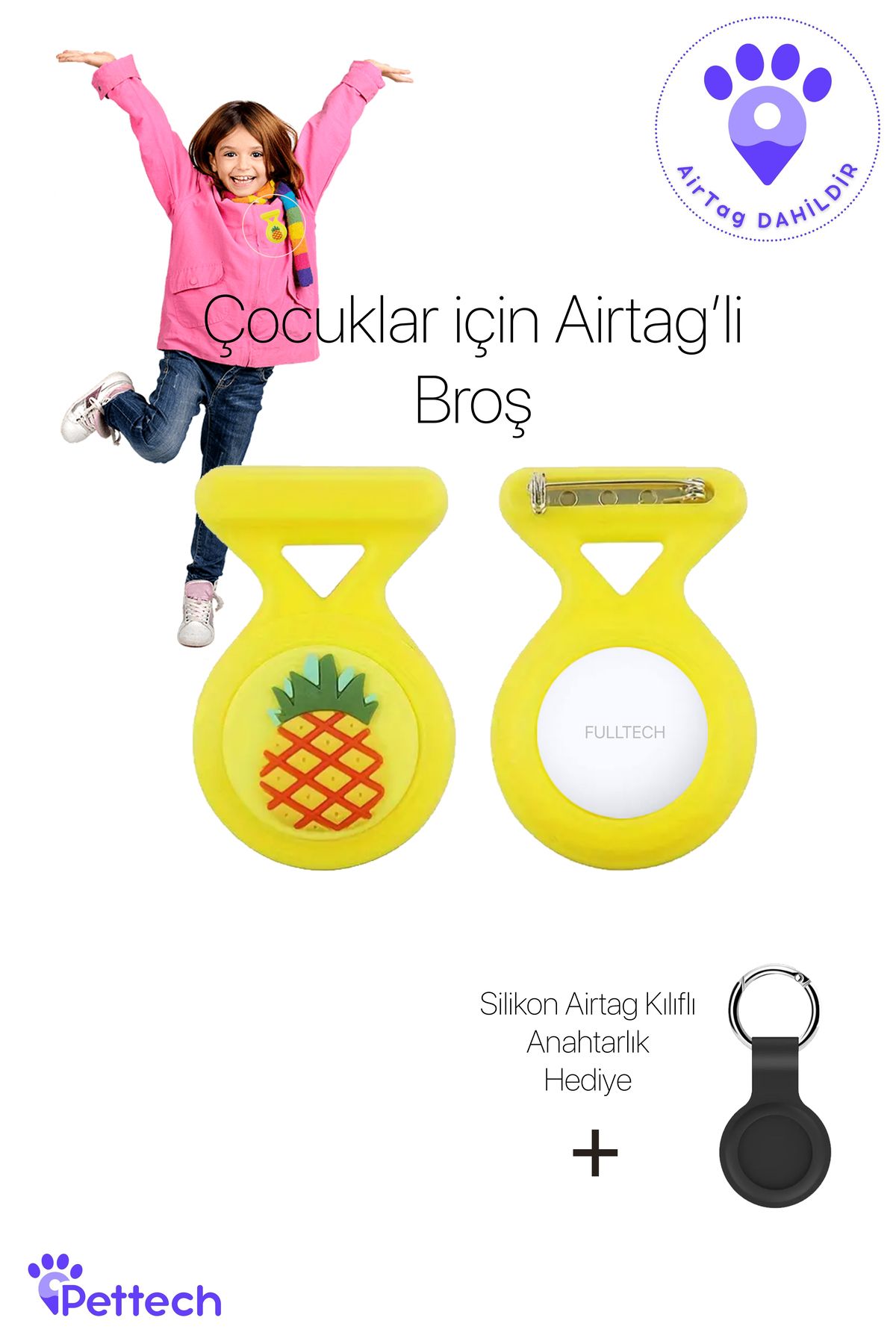 Pettech Çocuklar İçin AirTag’li Renkli Broş