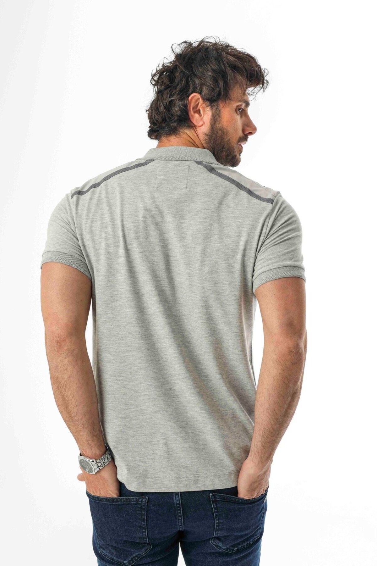 Tony Montana-Large Size Polo Collar Shoulder Detail T-Shirt-Pl-3456 4