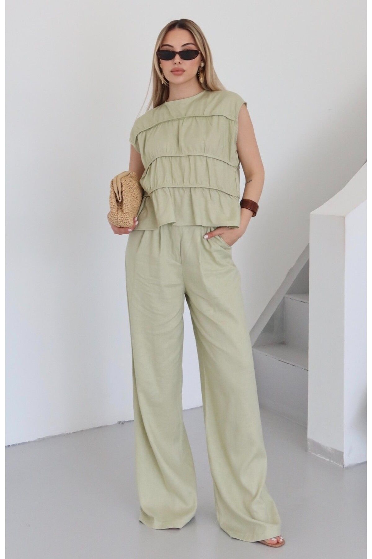 Laluvia Mint Milora Bluz Pantolon Takım - 2025145