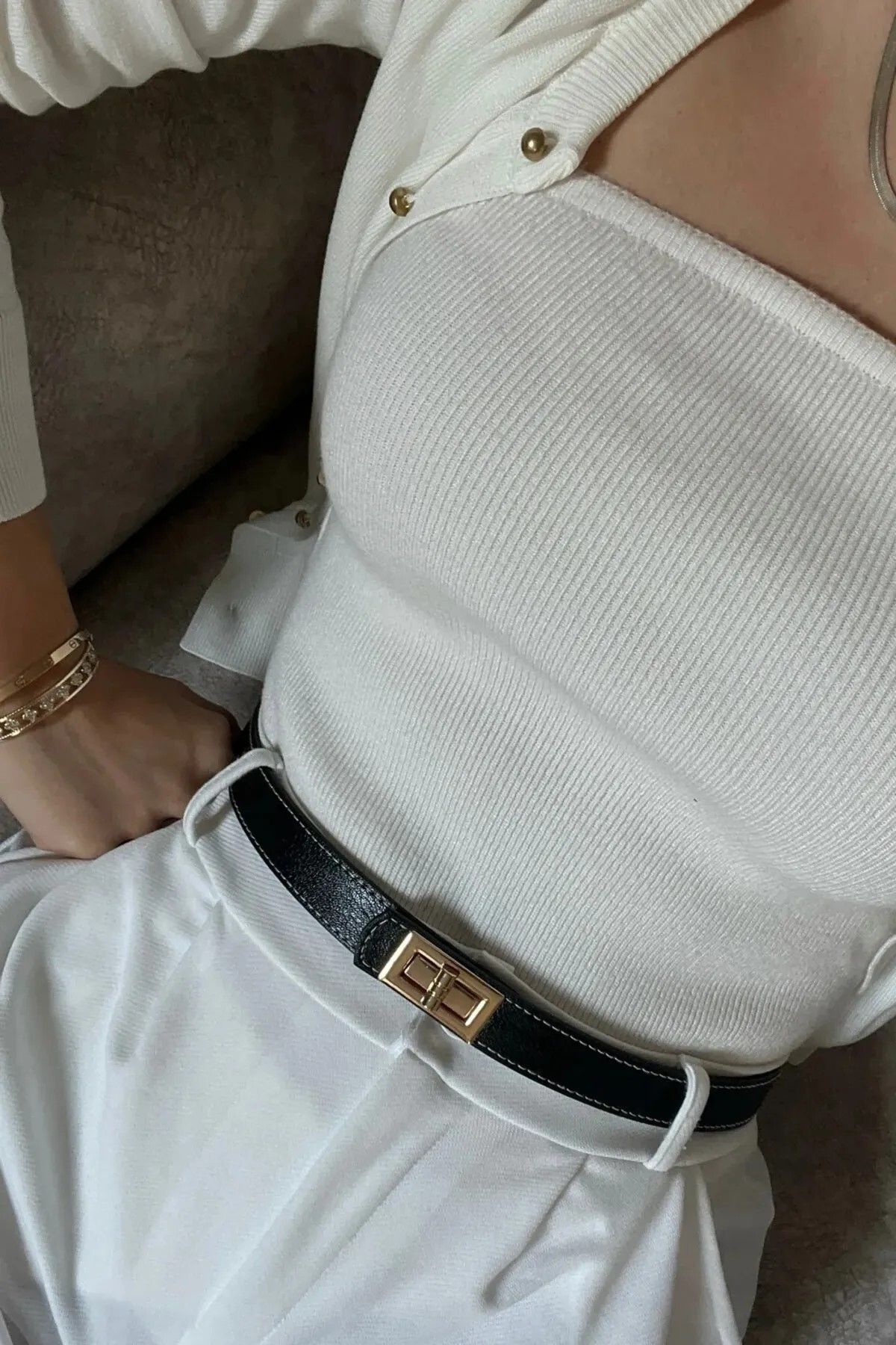 Lydie's Kilitli Gold Tokalı Ayarlanabilir Kadın Kemeri Elbise kemeri Ceket kemeri