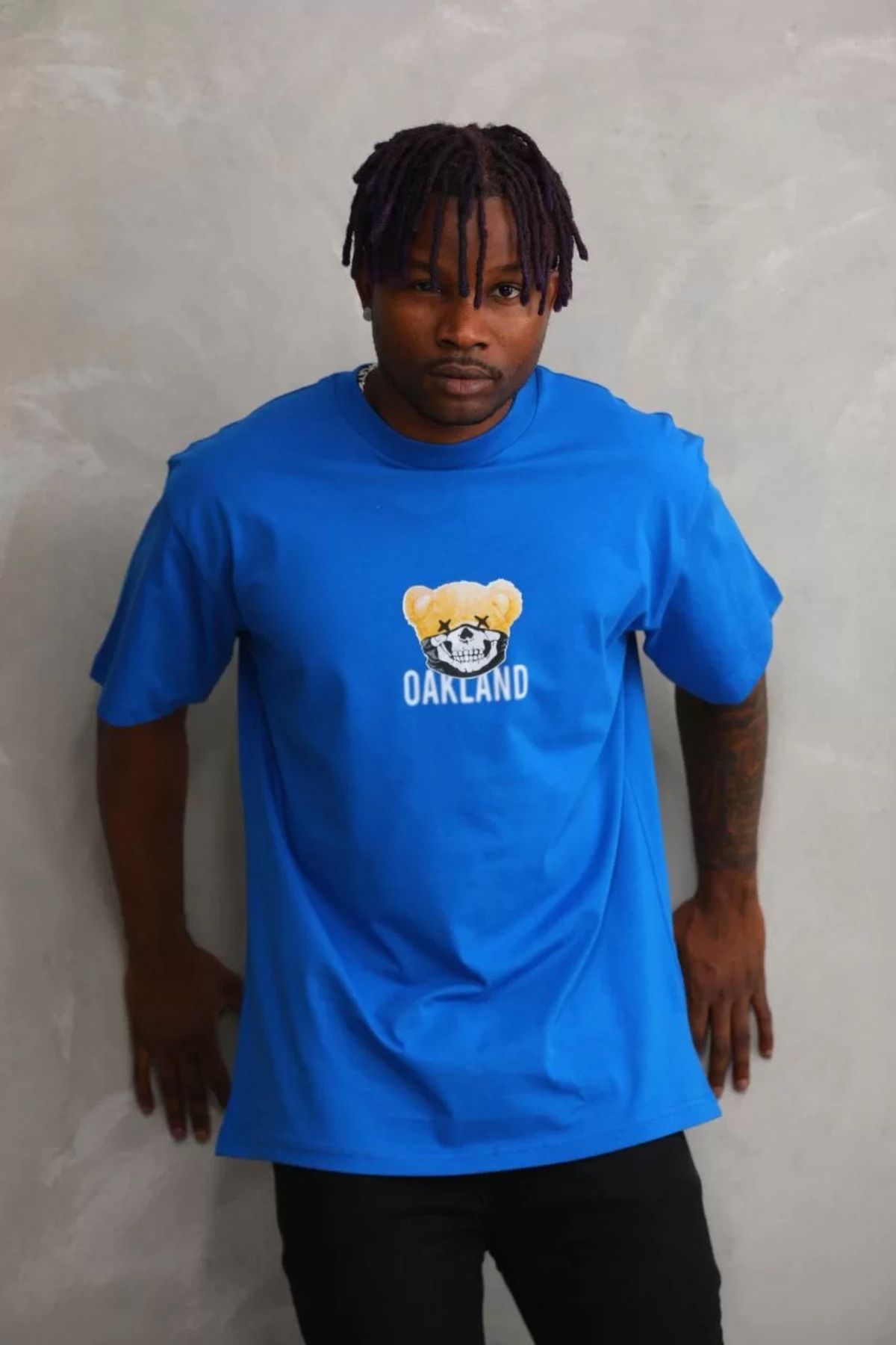 FantaziAtölyesi Unisex Baskılı Oversize T-Shirt - Mavi