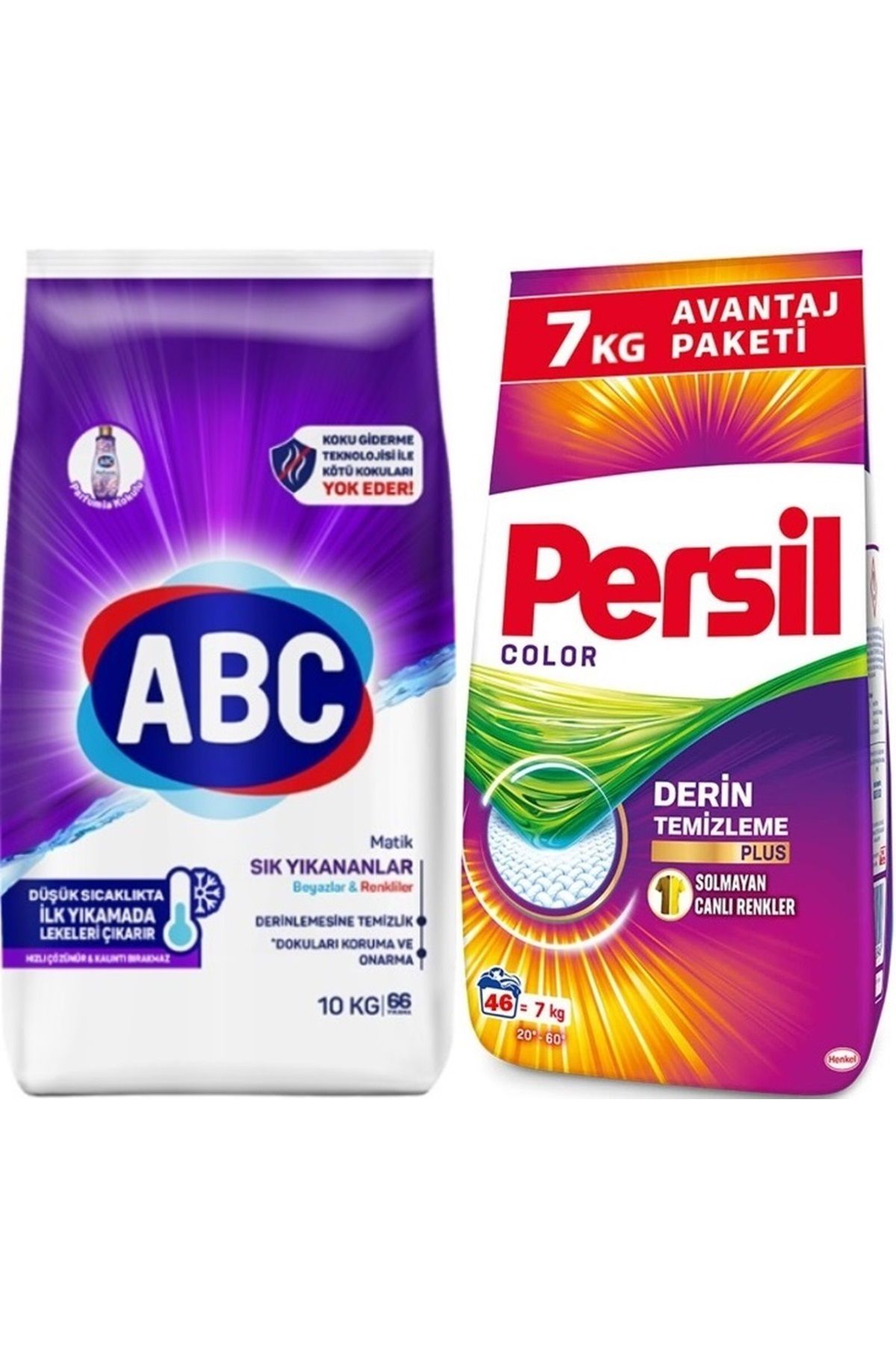ABC Matik Toz Çamaşır Deterjanı 10KG Sık Yıkananlar Beyazlar/Renkliler (66 Yıkama)+ 7KG Color/Renkli