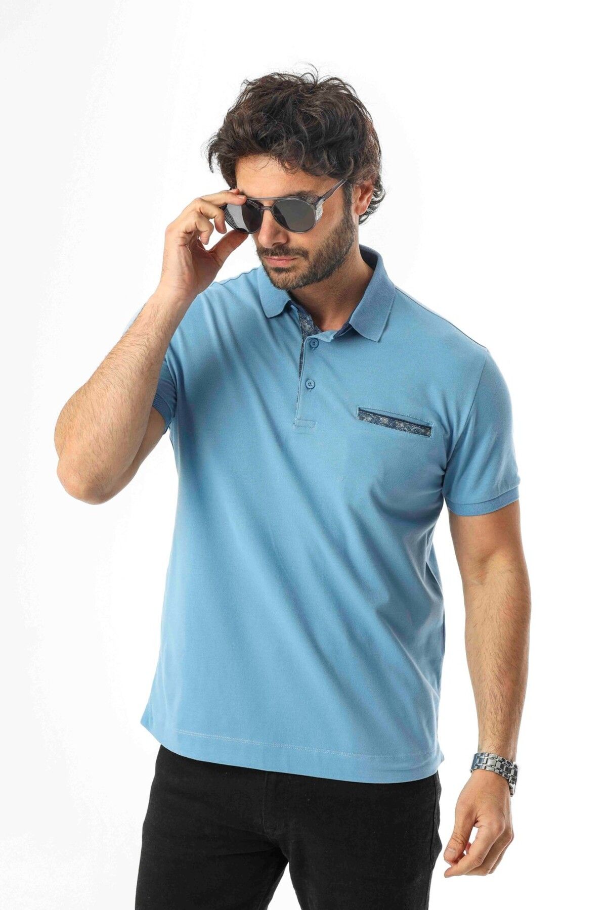 Tony Montana Büyük Beden Regular Fit Polo Yaka Cepli Baskılı T-Shirt-PL-3458
