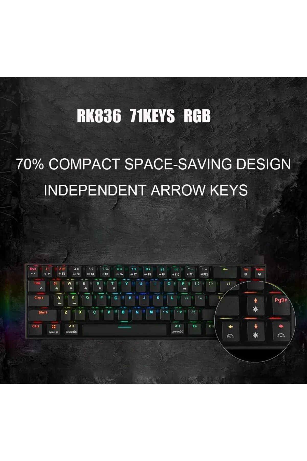 COOYA-لوحة مفاتيح ميكانيكية سلكية، 71 مفتاحًا، اتصال USB، إضاءة LED، مناسبة لأجهزة الكمبيوتر الشخصية، مناسبة للألعاب 5