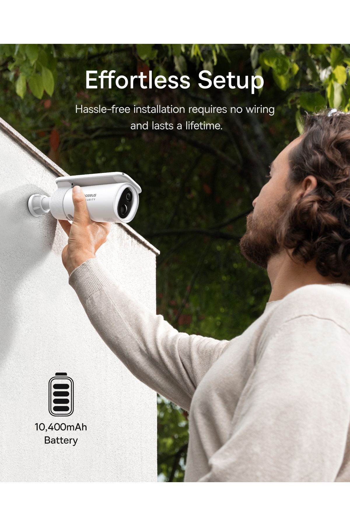 Baseus-S1 Outdoor 2K Solar Security Camera, IP67, 10400mAh Battery, AI Detection, Built-in 8GB 5