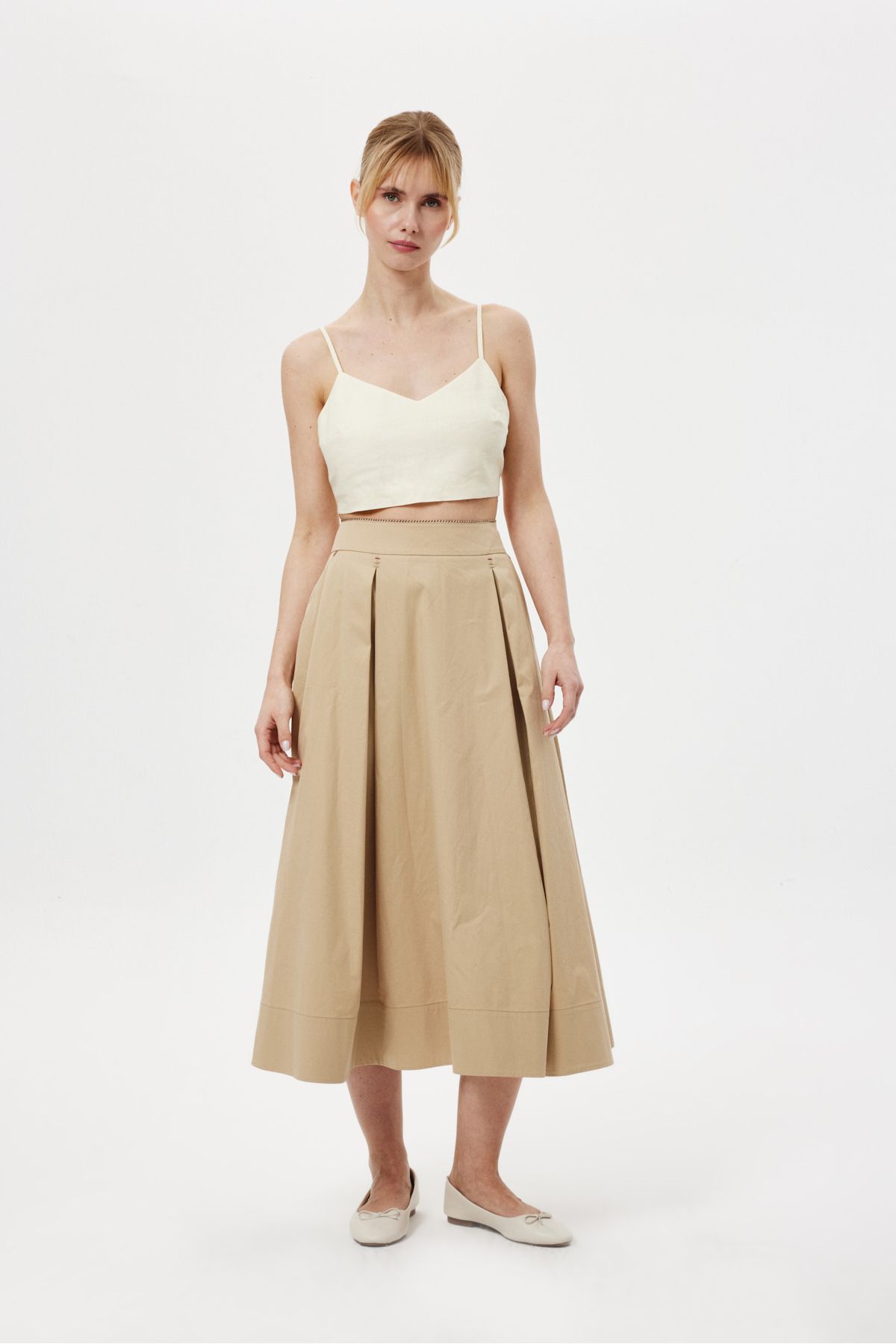 NAGRADA Pileli Midi Etek Camel