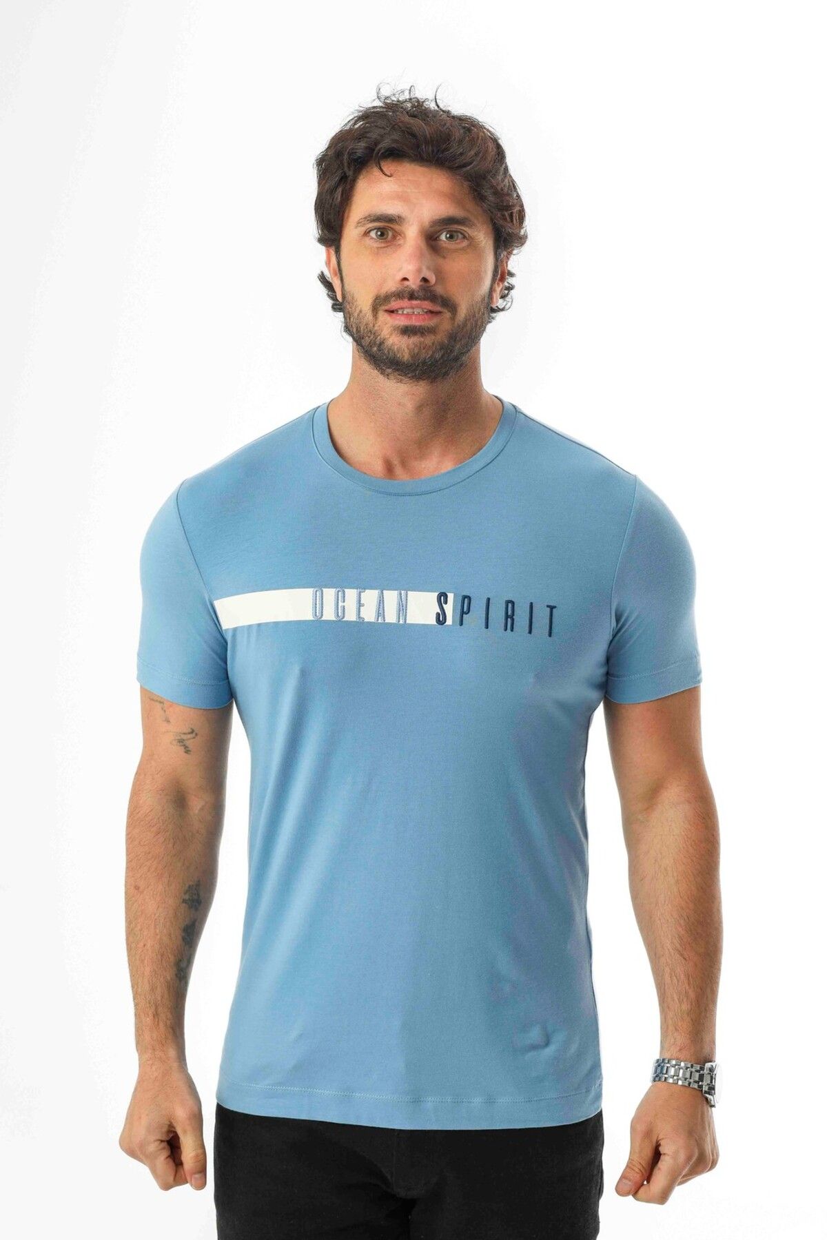 Tony Montana Büyük Beden Bisiklet Yaka Regular Fit Baskılı ve Nakışlı T-Shirt-MSL-2189