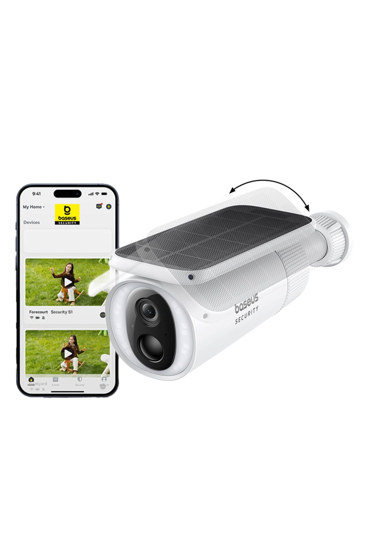 Baseus-S1 Outdoor 2K Solar Security Camera, IP67, 10400mAh Battery, AI Detection, Built-in 8GB 1