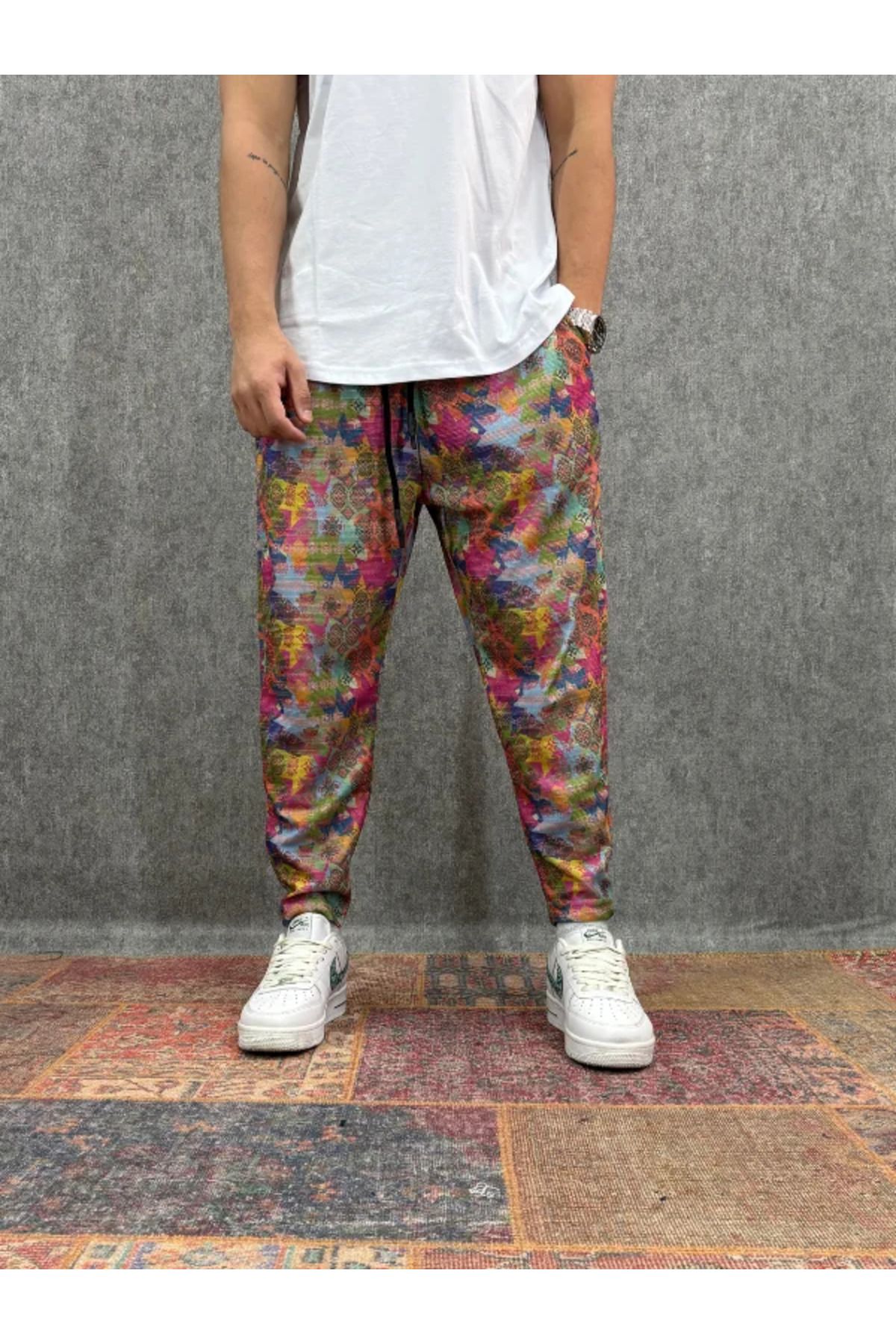 FıttingRoom Beli Lastikli Desenli Baggy Pantolon